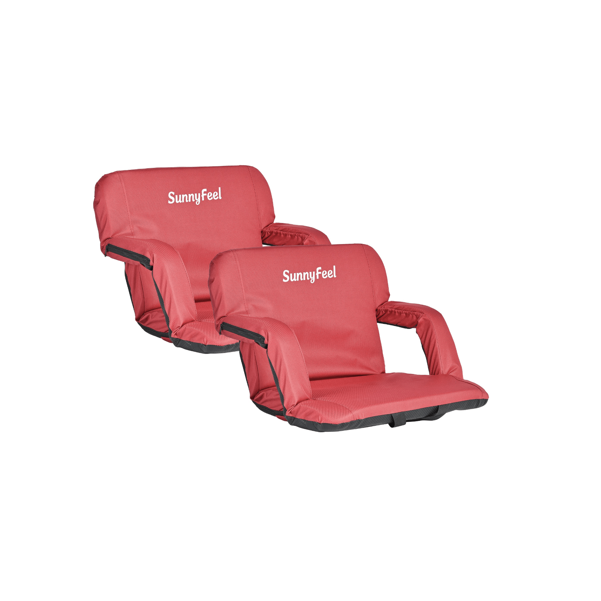 Two red SunnyFeel chairs on a white background