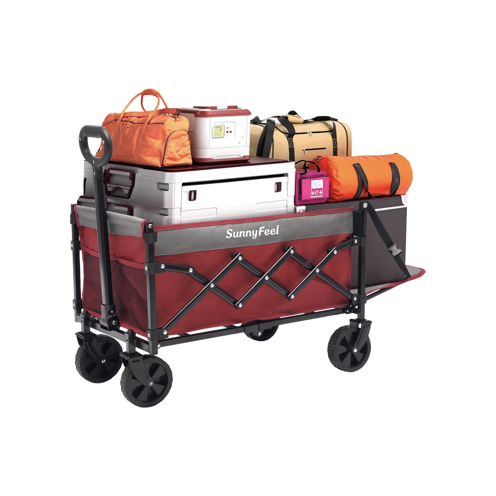 SUNNYFEEL Extra-Long 49” Foldable Utility Wagon – Heavy-Duty 550lb Collapsible Cart with Big Wheels