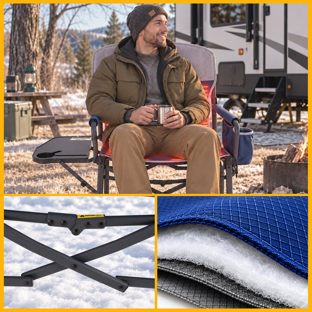 SUNNYFEEL Heating Folding Camping Director Chair with Side Table