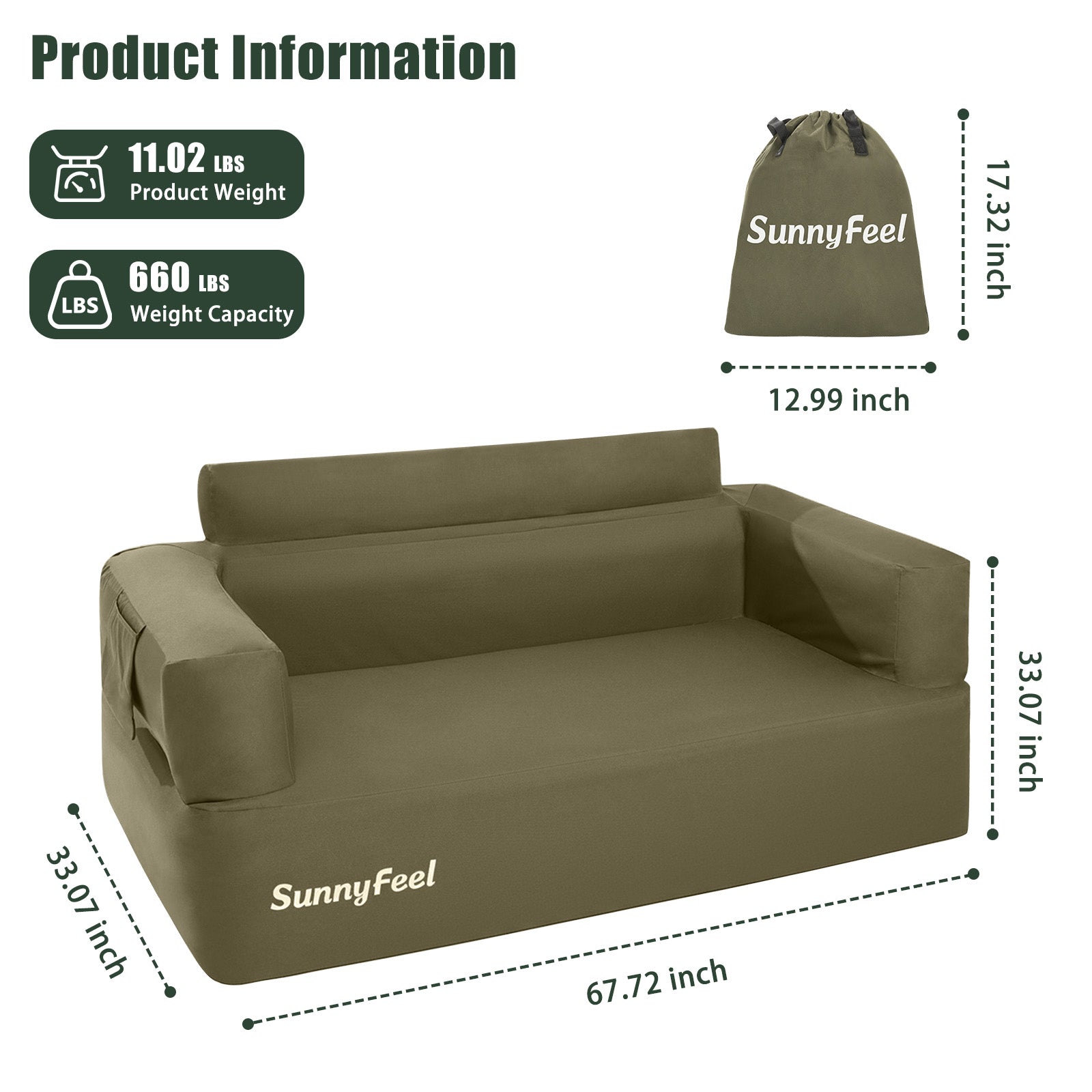 SUNNYFEEL Inflatable Camping Loveseat Sofa