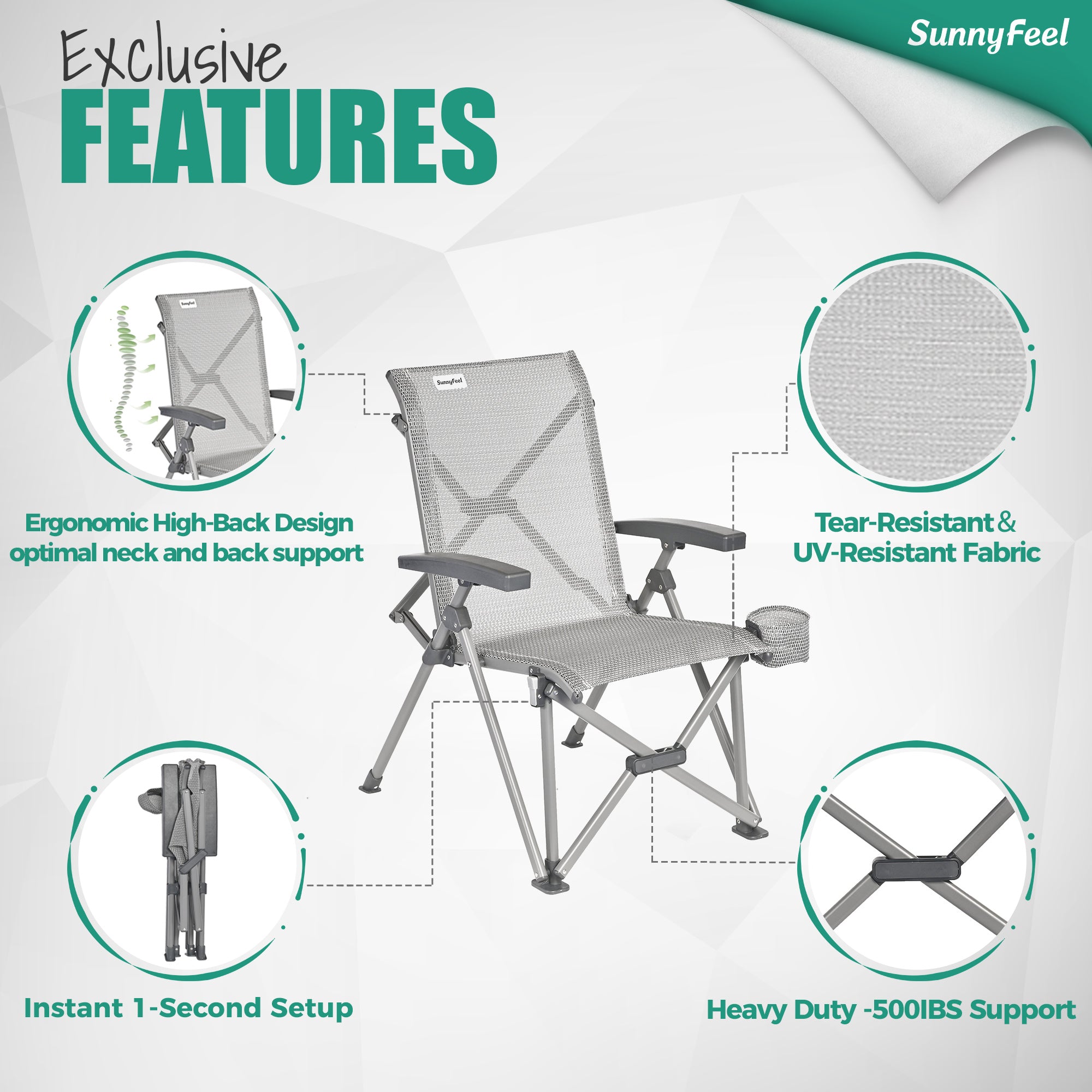 SUNNYFEEL Heavy-Duty Ergonomic Camping Chair