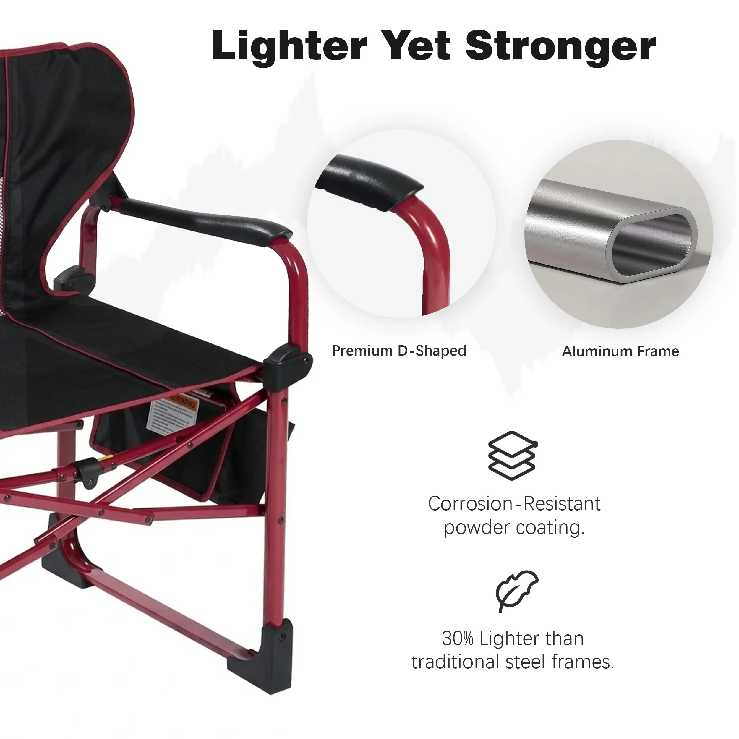 SUNNYFEEL Oversized Aluminum Director Chair – Folding Camping Chair with Side Table & Storage