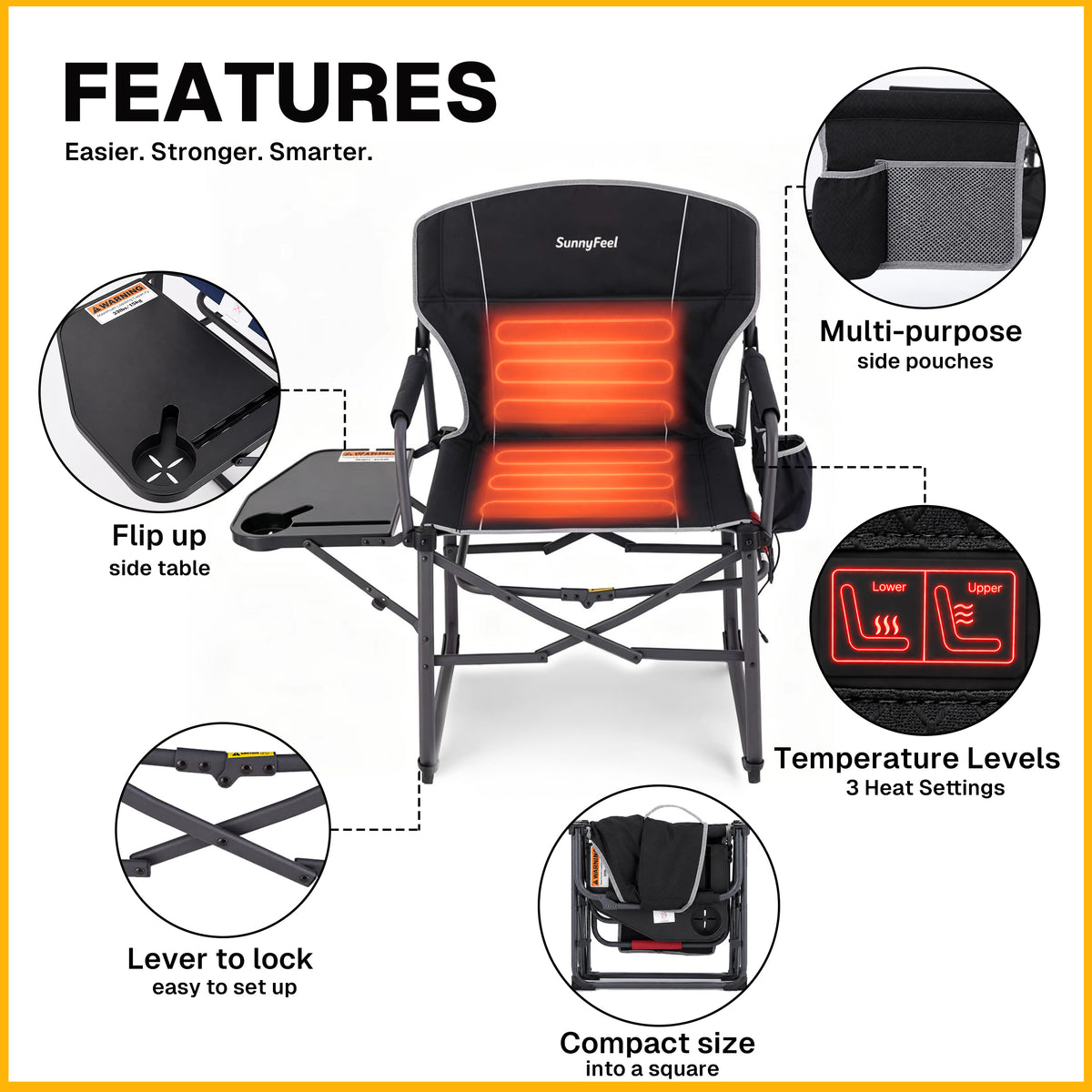 SUNNYFEEL Heating Folding Camping Director Chair with Side Table