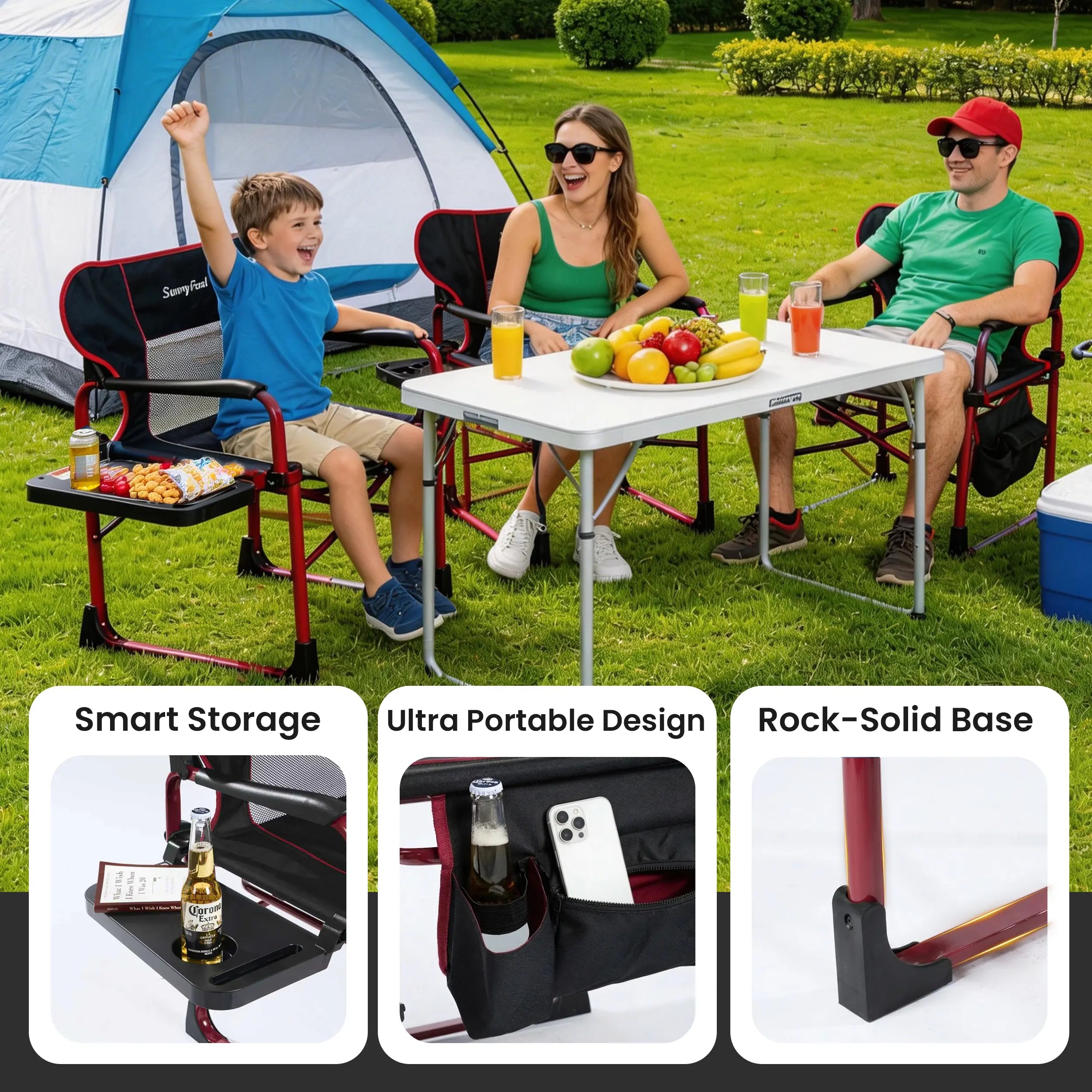 SUNNYFEEL Oversized Aluminum Director Chair – Folding Camping Chair with Side Table & Storage