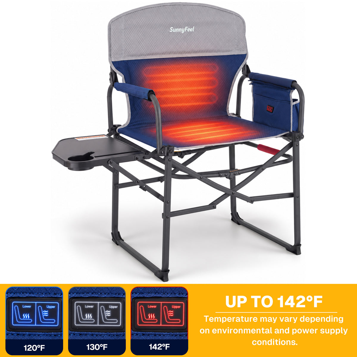 SUNNYFEEL Heating Folding Camping Director Chair with Side Table