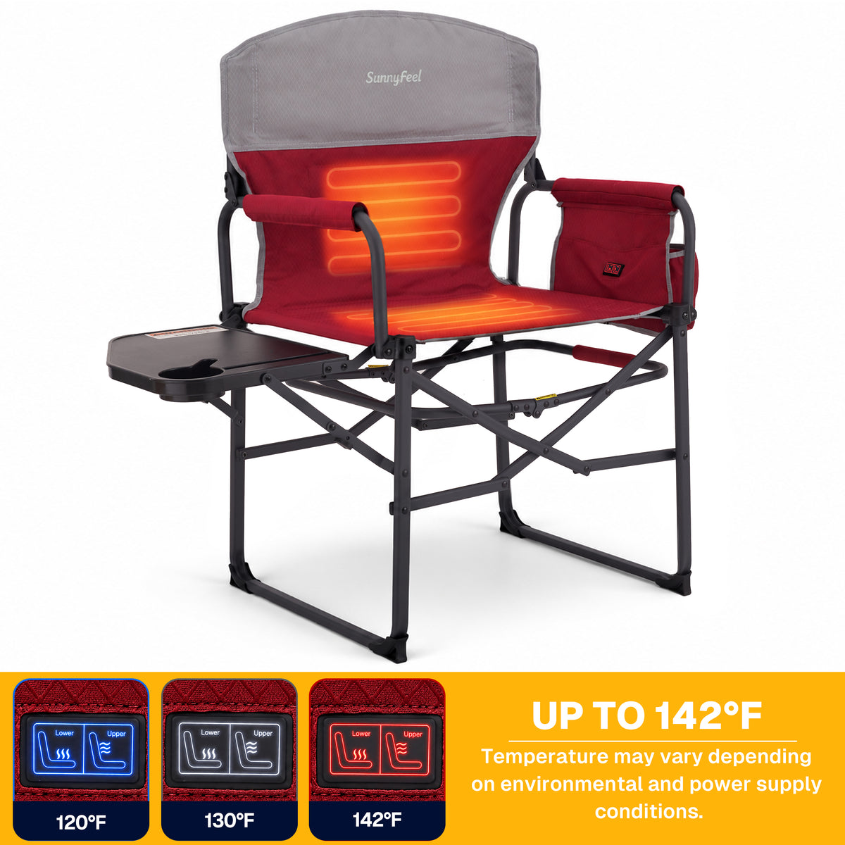 SUNNYFEEL Heating Folding Camping Director Chair with Side Table