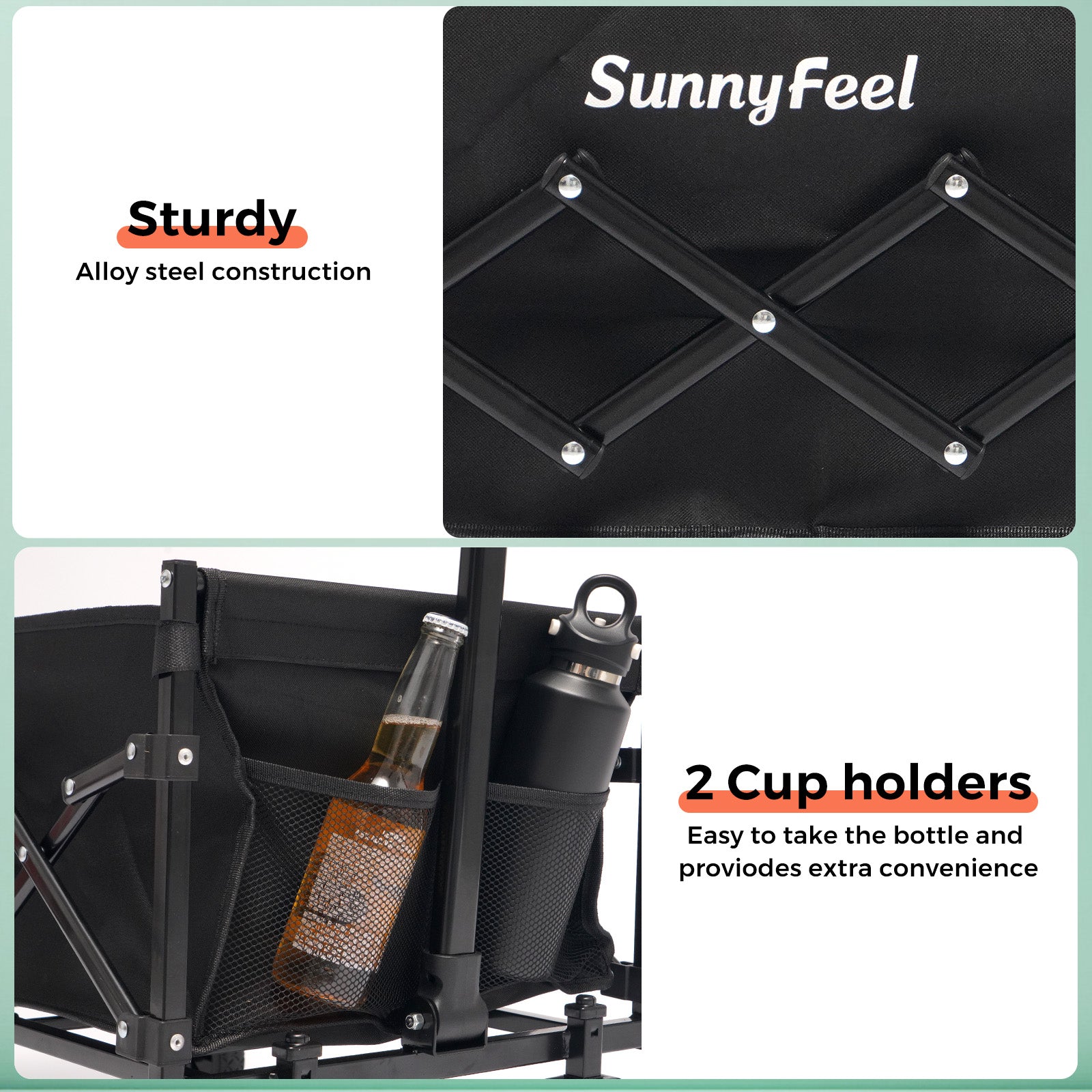 SUNNYFEEL Extra-Long 49” Foldable Utility Wagon – Heavy-Duty 550lb Collapsible Cart with Big Wheels