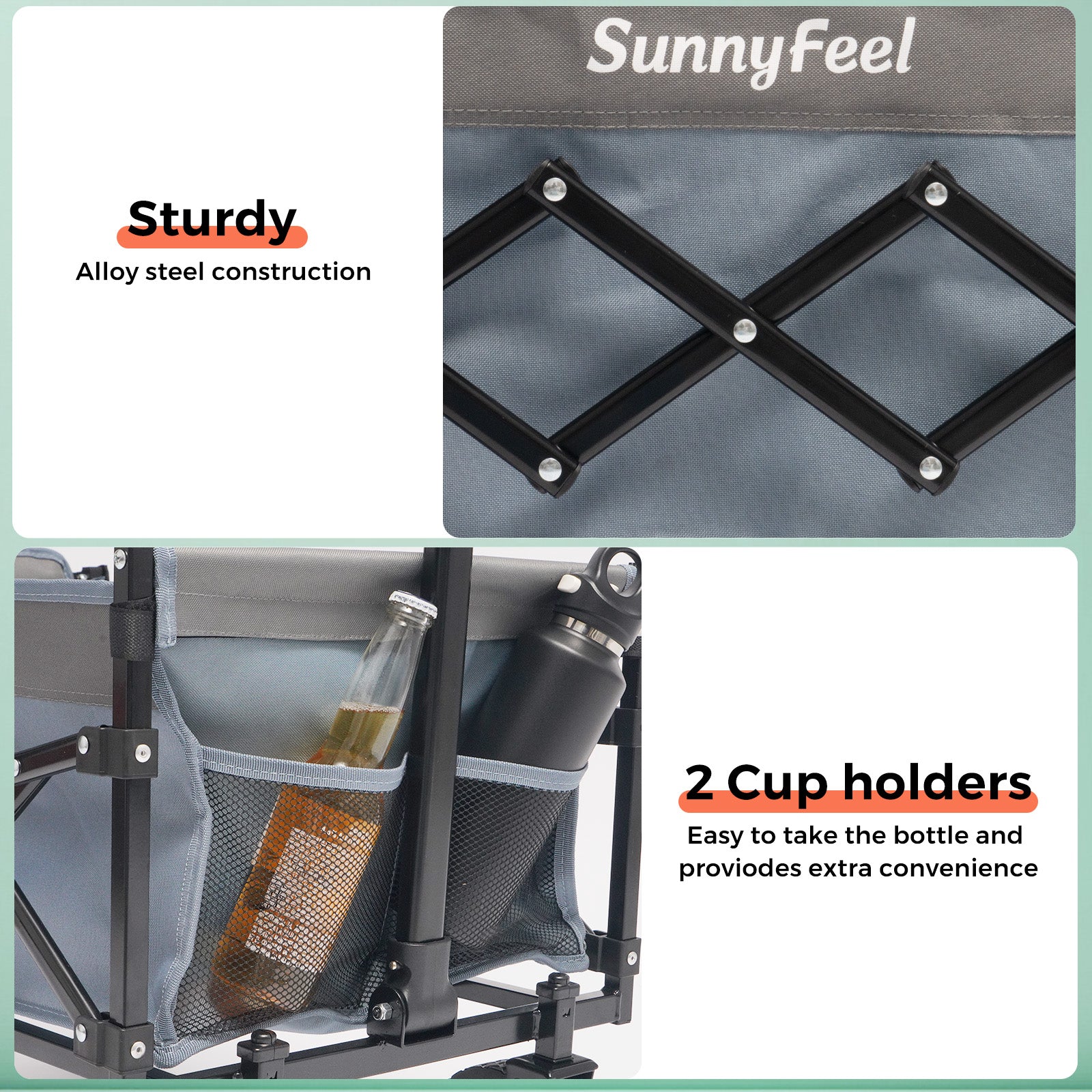 SUNNYFEEL Extra-Long 49” Foldable Utility Wagon – Heavy-Duty 550lb Collapsible Cart with Big Wheels