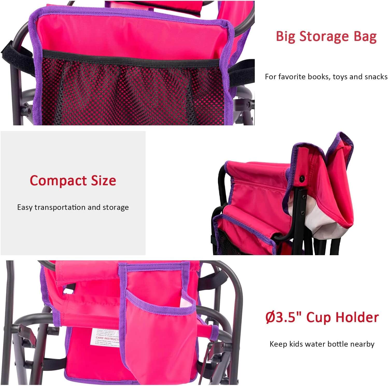 SUNNYFEEL Kids Small Folding Camping Chair with Side Pocket & Cup Sleeve