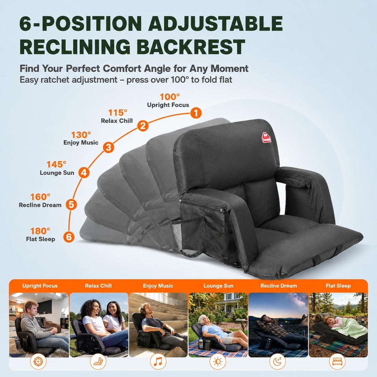 SUNNYFEEL Stadium Seat With Back Support – Reclining Comfort For Game Days & Outdoor Adventures