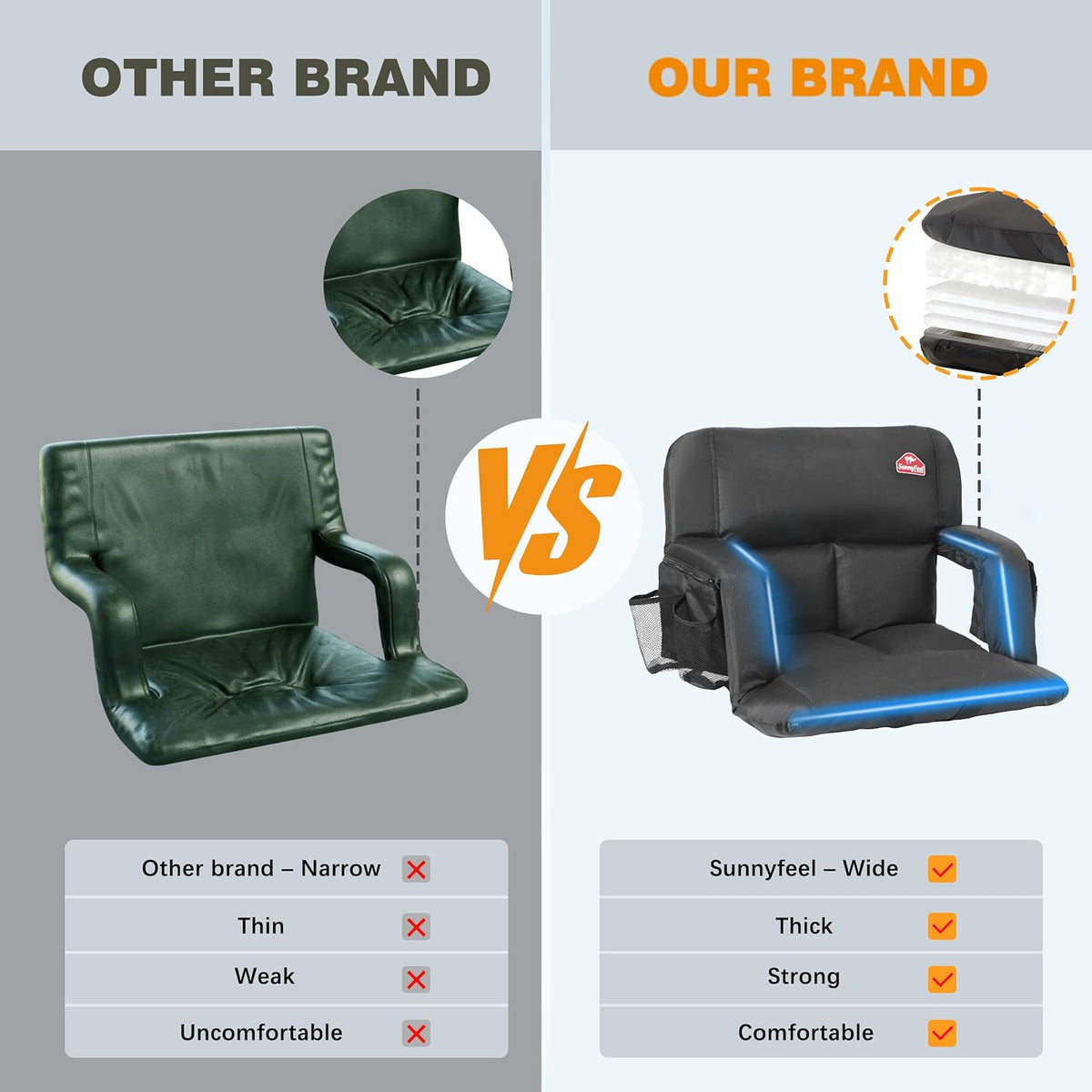 SUNNYFEEL Stadium Seat With Back Support – Reclining Comfort For Game Days & Outdoor Adventures