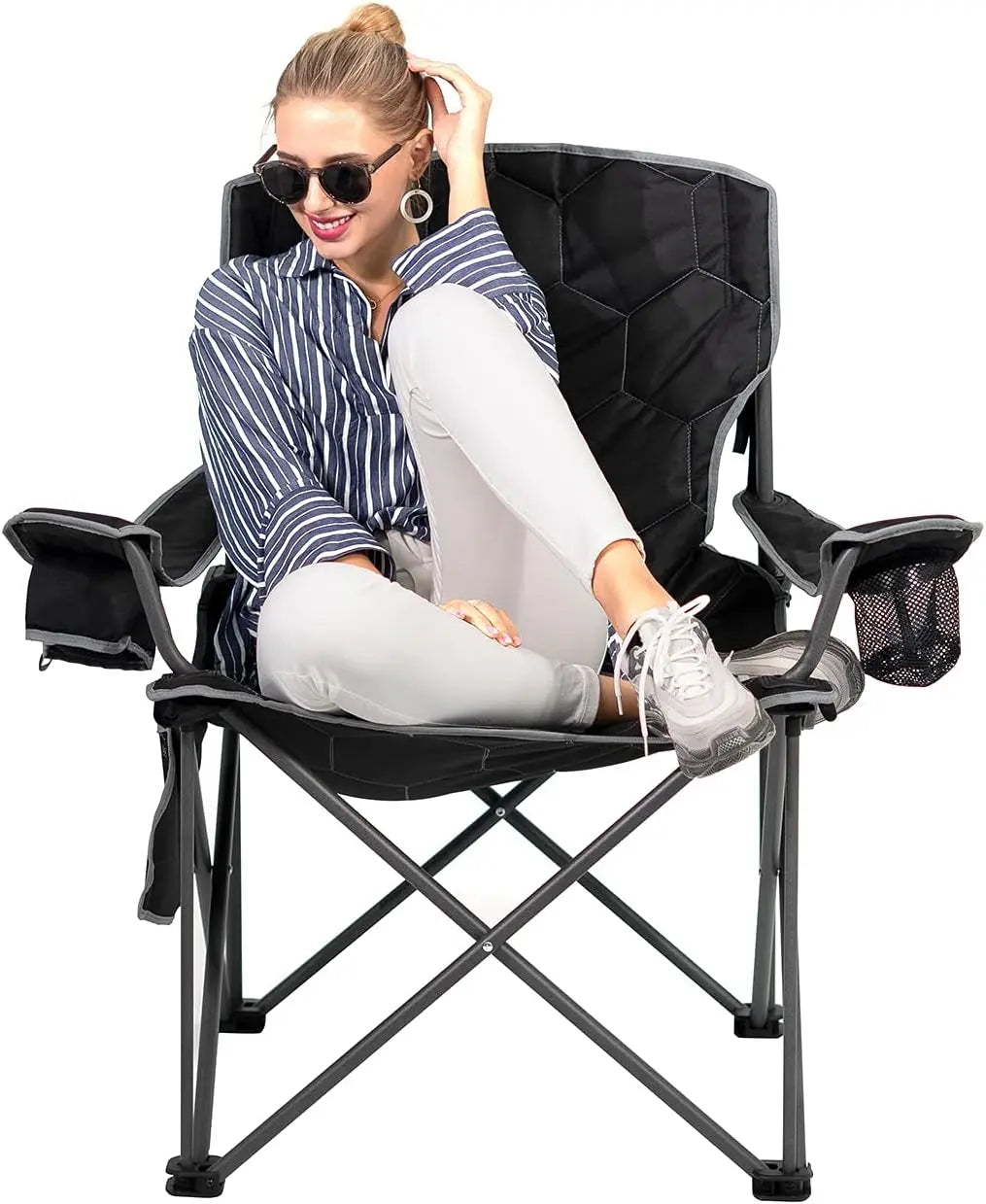 SUNNYFEEL Oversized Padded Camping Chair – 500LB Heavy-Duty Portable Chair with Cup Holder & Storage