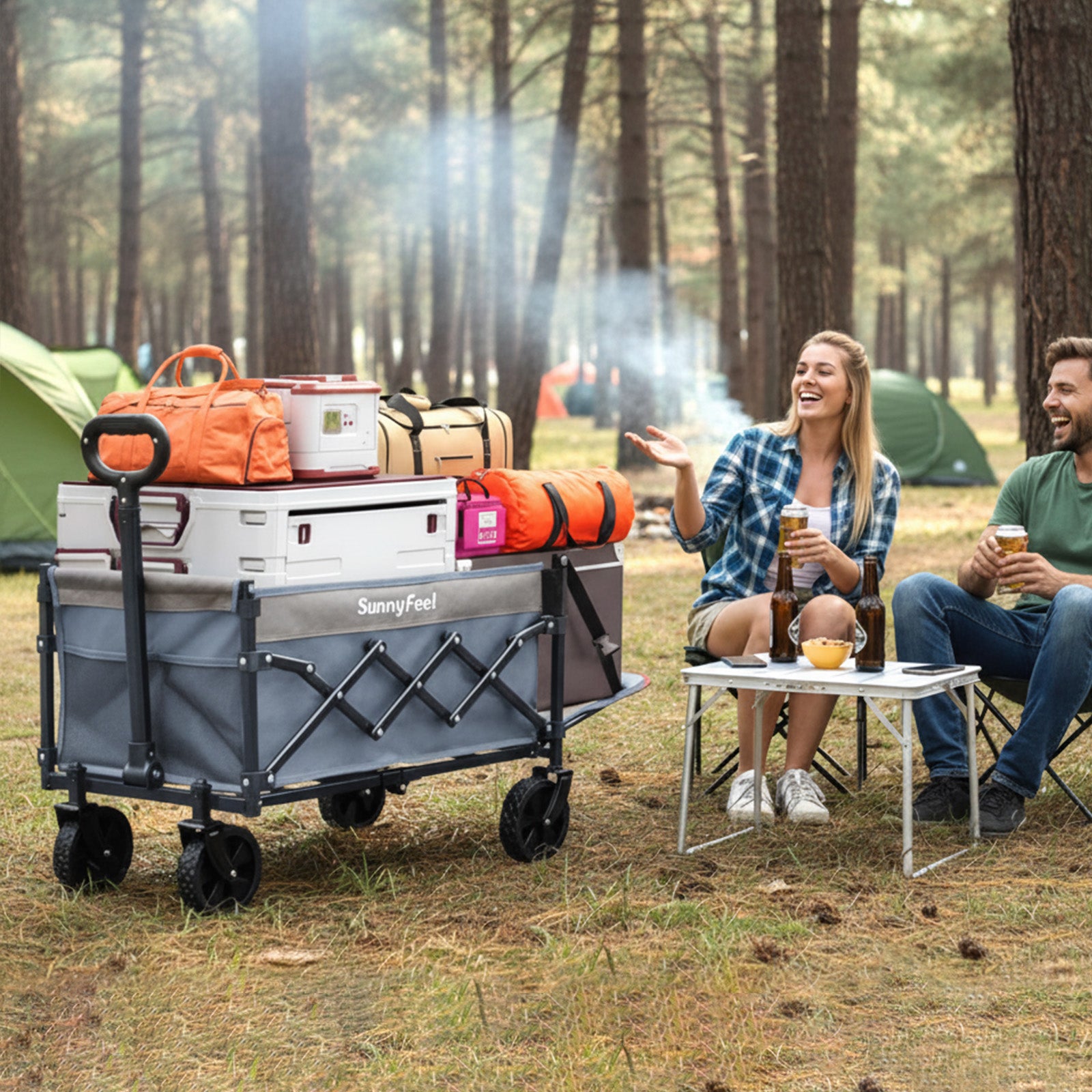 SUNNYFEEL Extra-Long 49” Foldable Utility Wagon – Heavy-Duty 550lb Collapsible Cart with Big Wheels