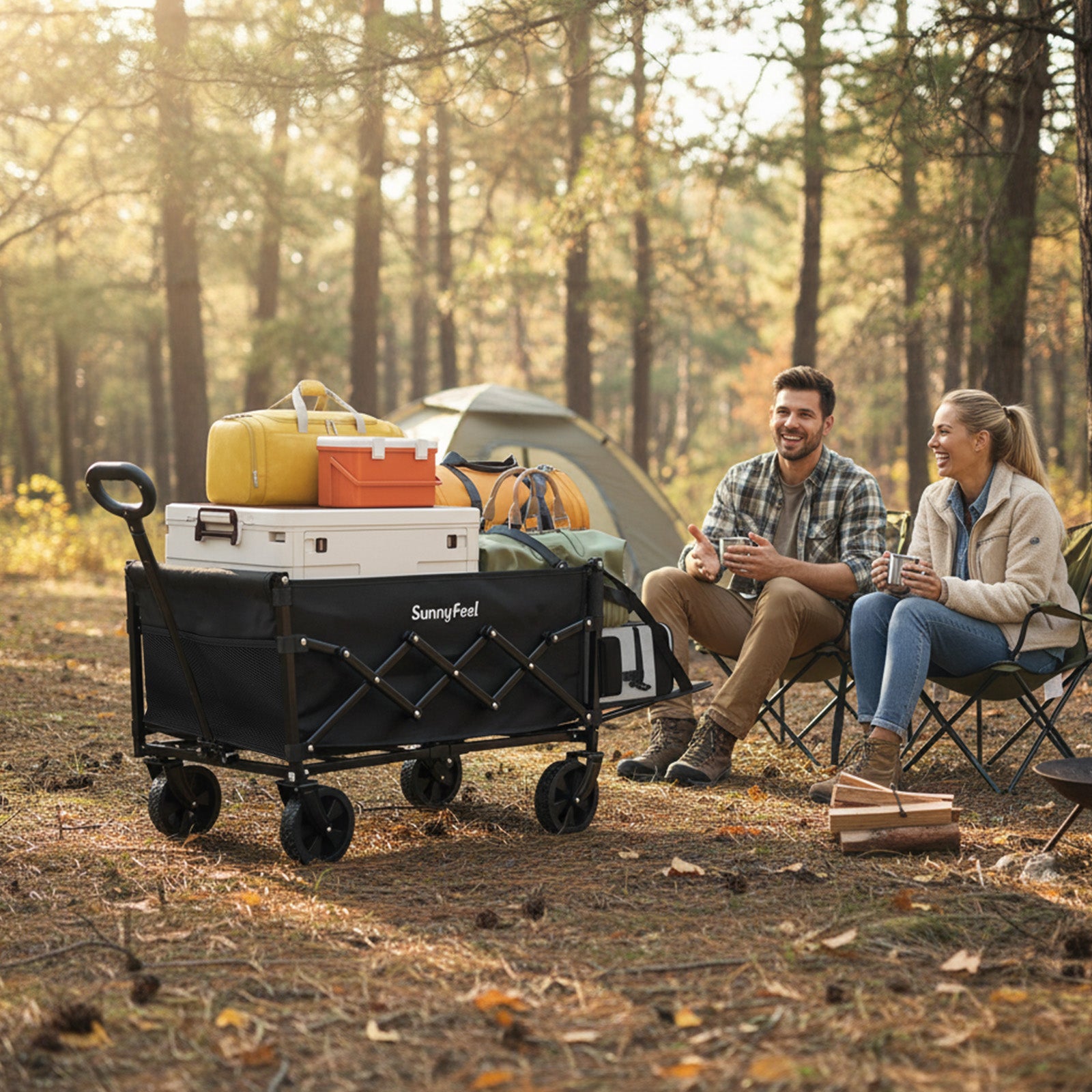 SUNNYFEEL Extra-Long 49” Foldable Utility Wagon – Heavy-Duty 550lb Collapsible Cart with Big Wheels