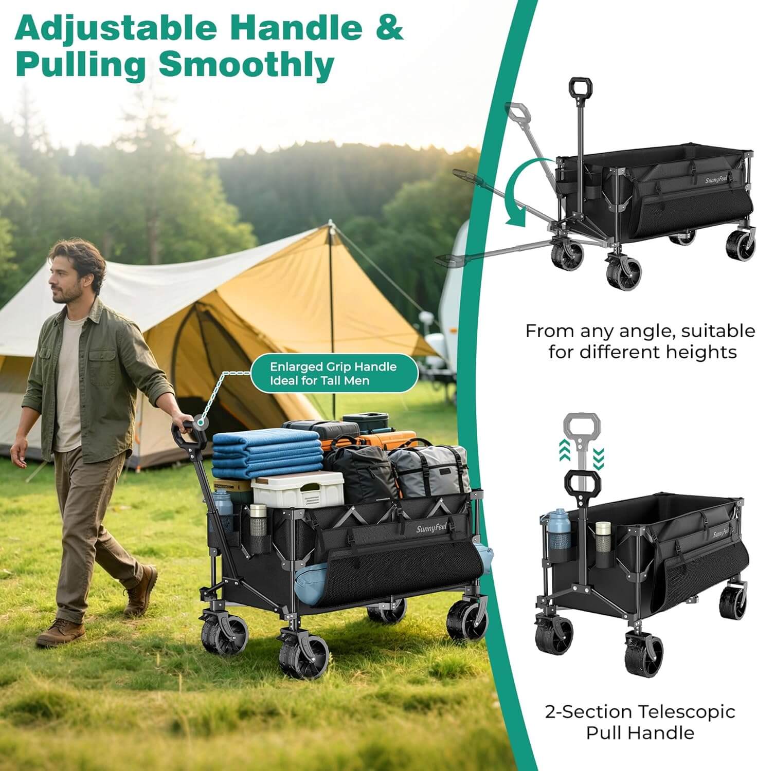 SUNNYFEEL 300L Heavy-Duty Folding Wagon with All-Terrain Wheels
