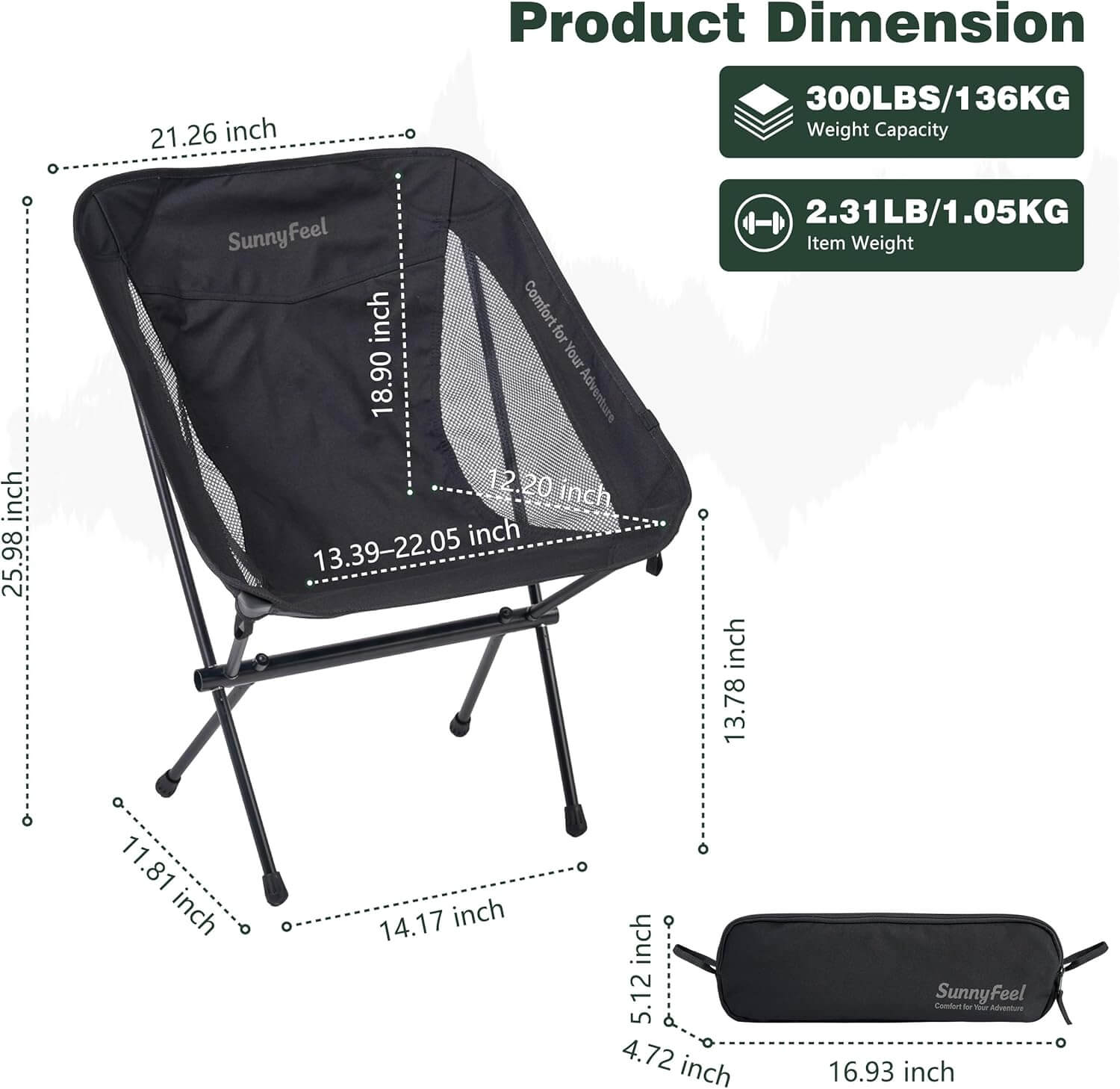 SUNNYFEEL Ultralight Low-Back Backpacking Camping Chair