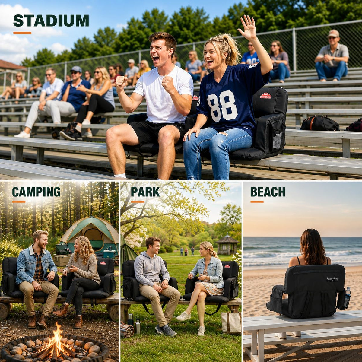 SUNNYFEEL Stadium Seat With Back Support – Reclining Comfort For Game Days & Outdoor Adventures