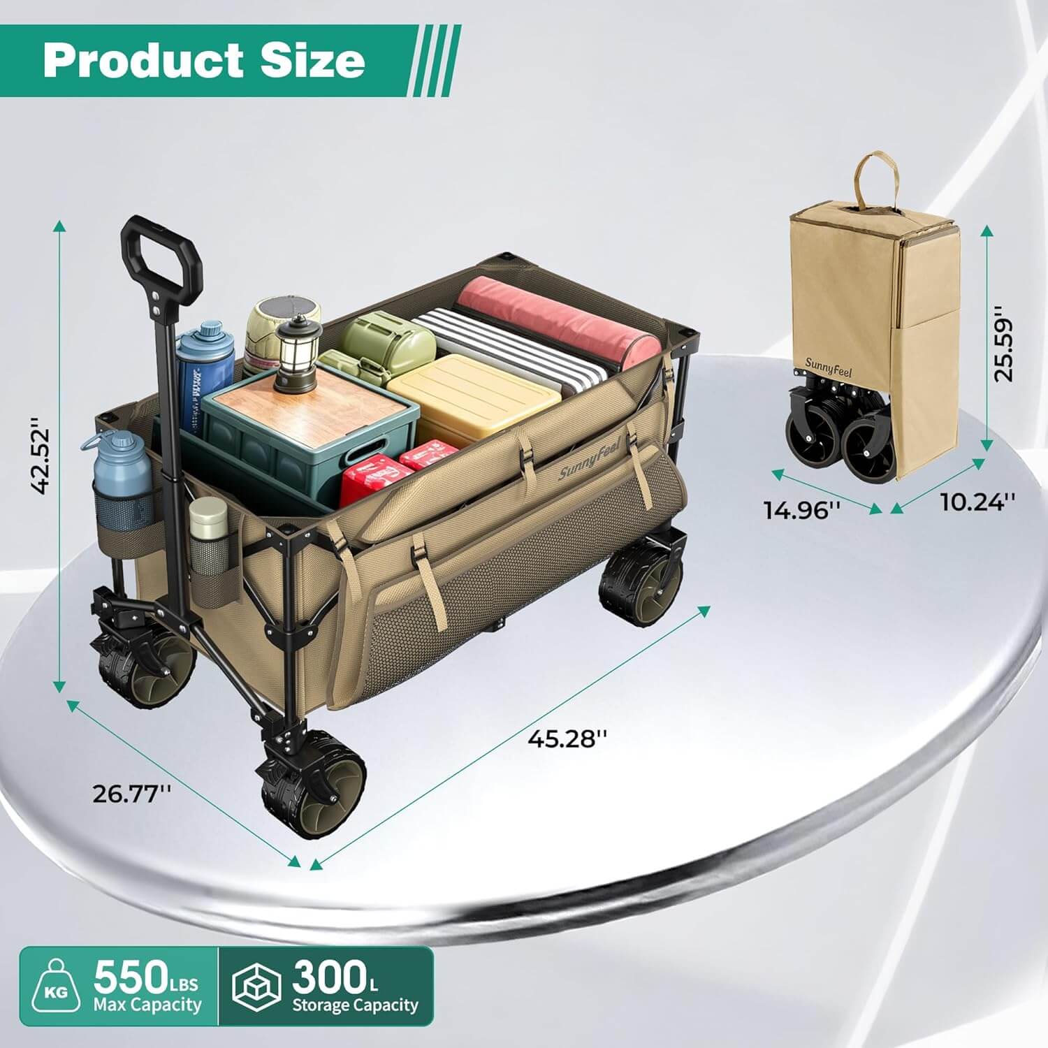 SUNNYFEEL 300L Heavy-Duty Folding Wagon with All-Terrain Wheels