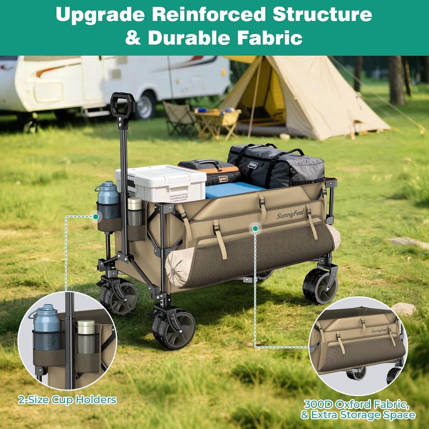 SUNNYFEEL 300L Heavy-Duty Folding Wagon with All-Terrain Wheels
