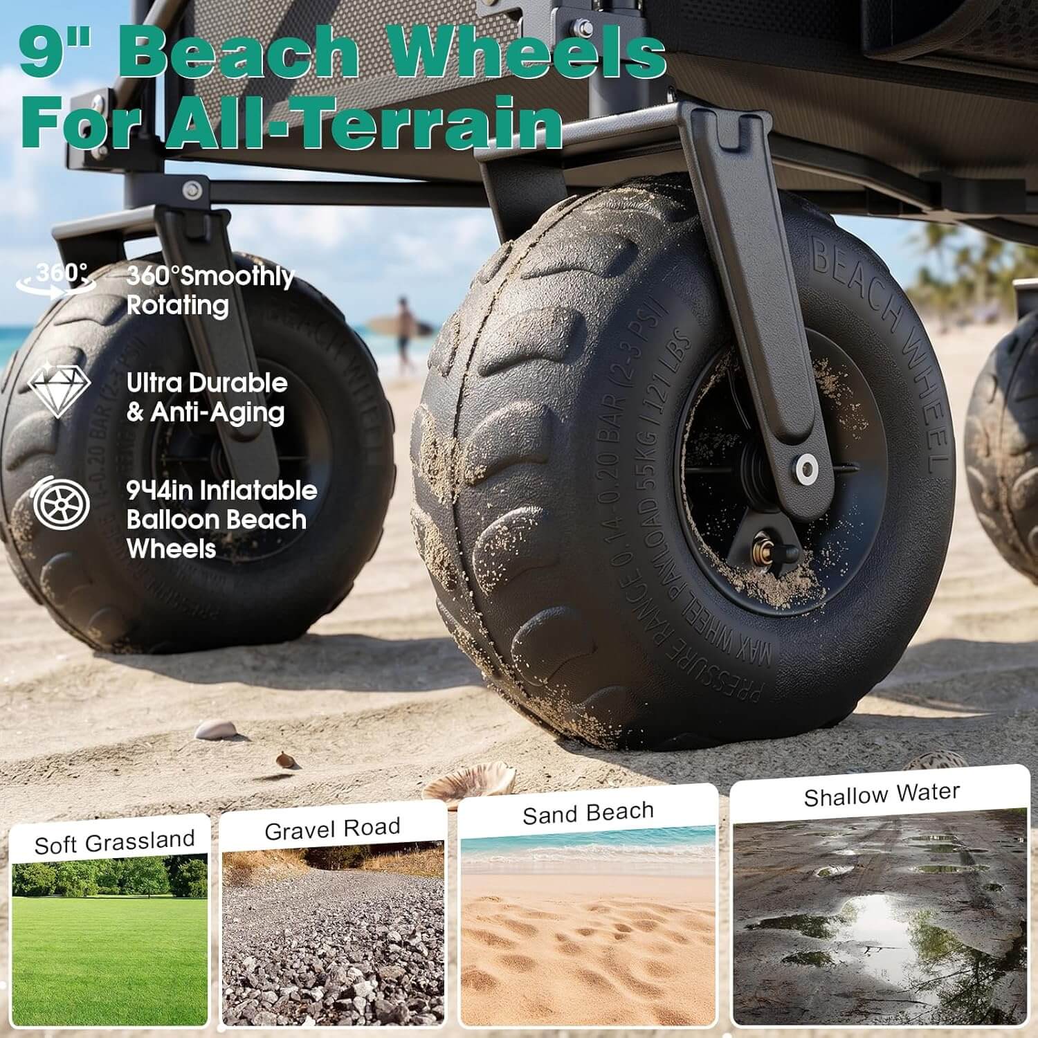 SUNNYFEEL Premium Beach Wagon with Balloon Wheels for Sand