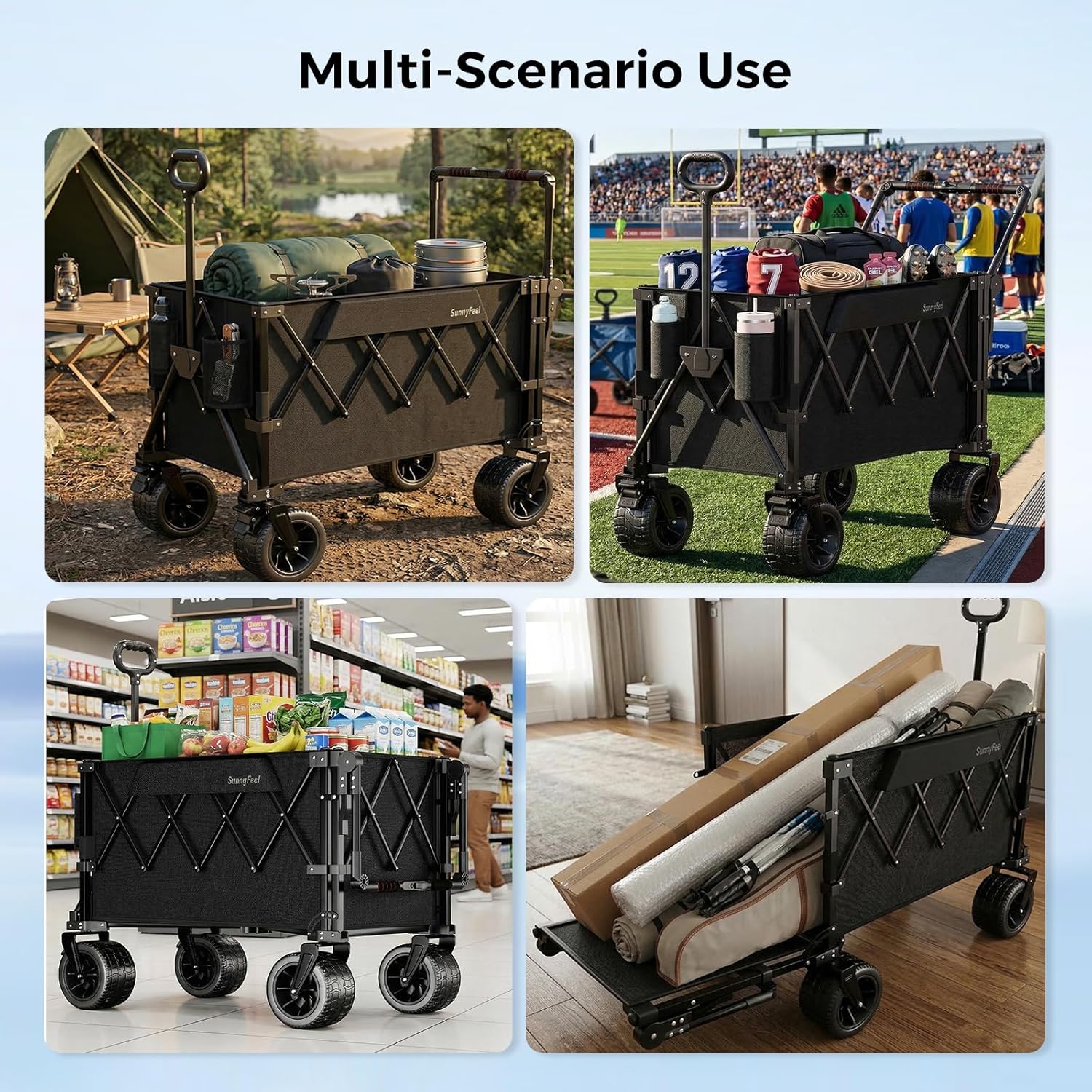 SUNNYFEEL Pro 550LB Collapsible Wagon – Heavy-Duty Folding Cart with Dual Handles, Large Wheels & Tailgate