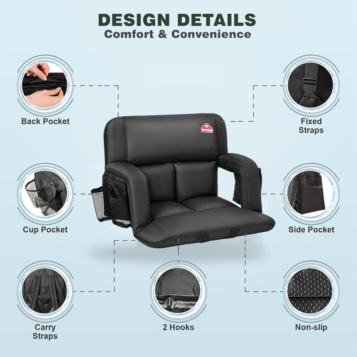 SUNNYFEEL Stadium Seat With Back Support – Reclining Comfort For Game Days & Outdoor Adventures