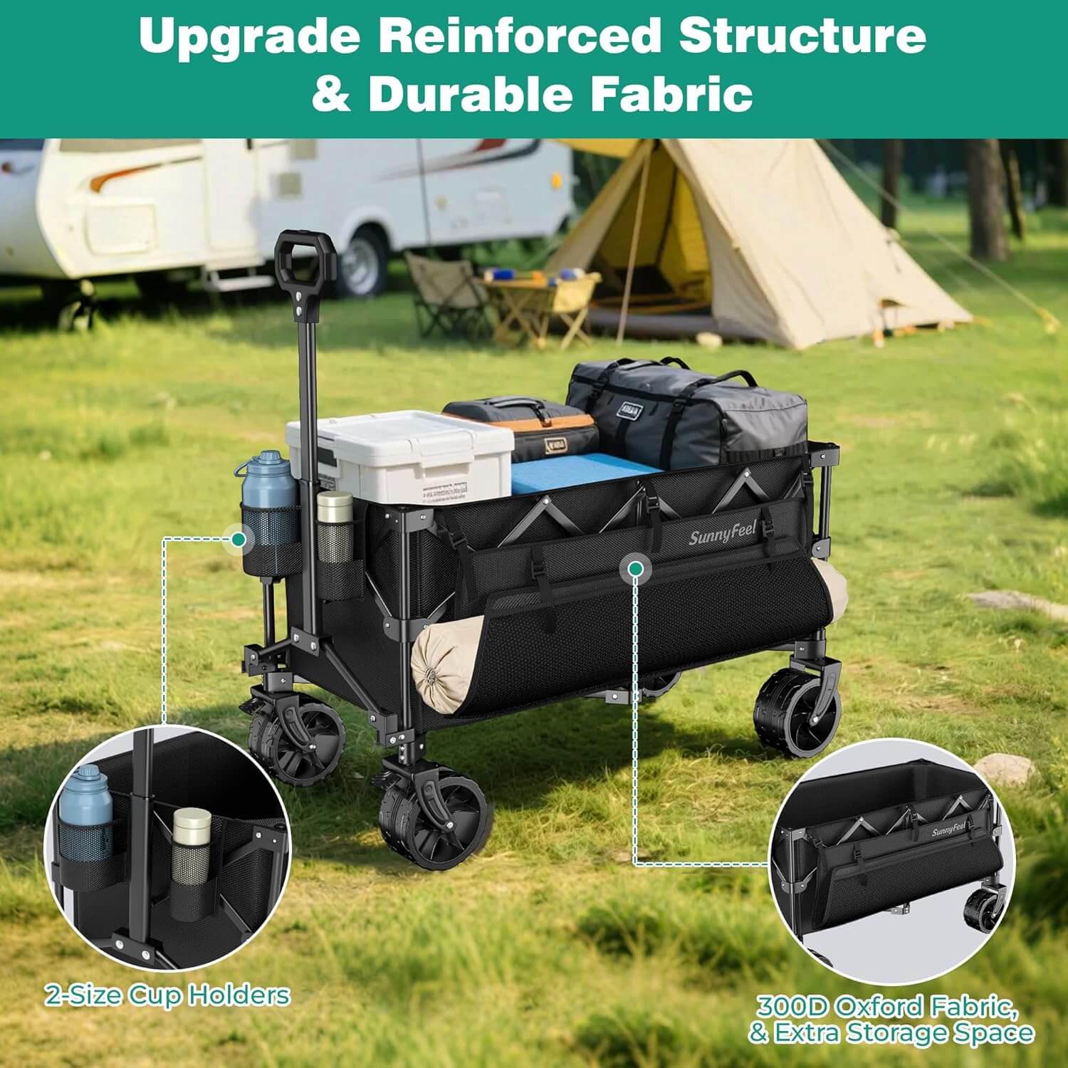 SUNNYFEEL 300L Heavy-Duty Folding Wagon with All-Terrain Wheels