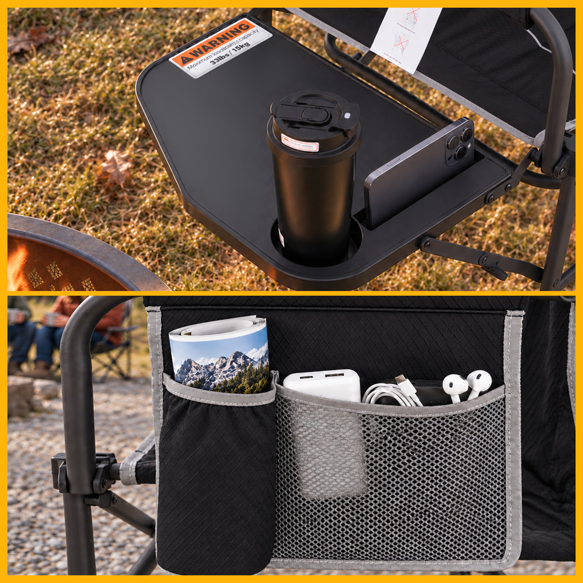 SUNNYFEEL Heating Folding Camping Director Chair with Side Table