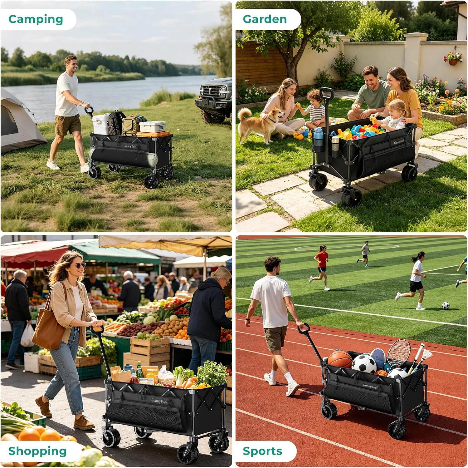 SUNNYFEEL 300L Heavy-Duty Folding Wagon with All-Terrain Wheels