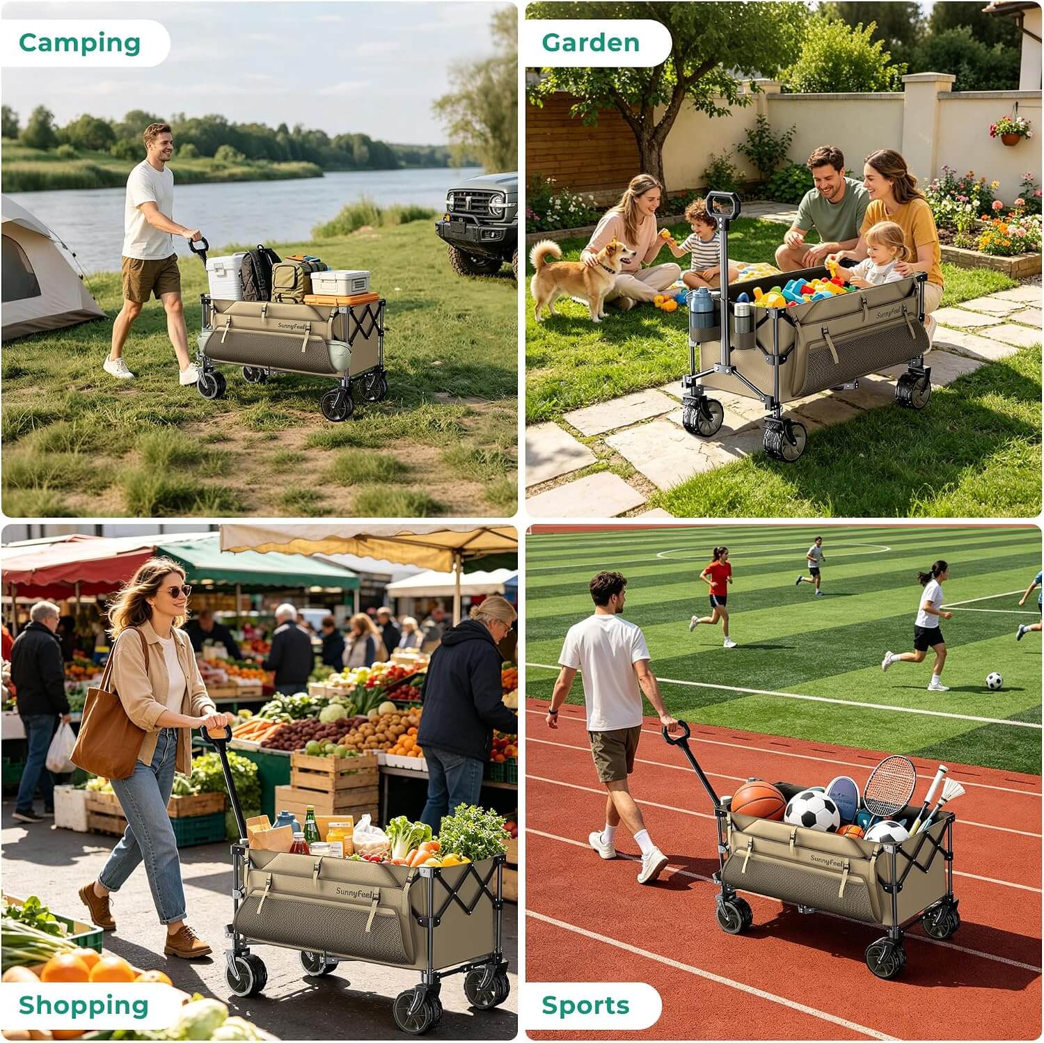 SUNNYFEEL 300L Heavy-Duty Folding Wagon with All-Terrain Wheels