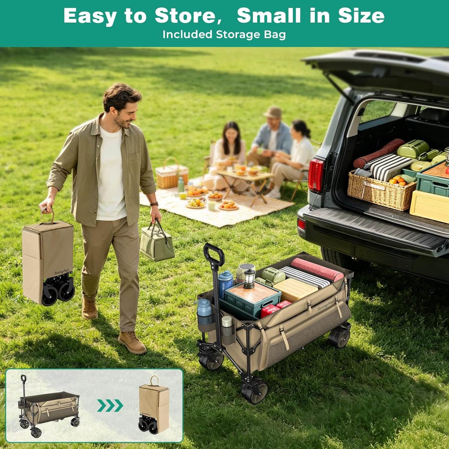 SUNNYFEEL 300L Heavy-Duty Folding Wagon with All-Terrain Wheels