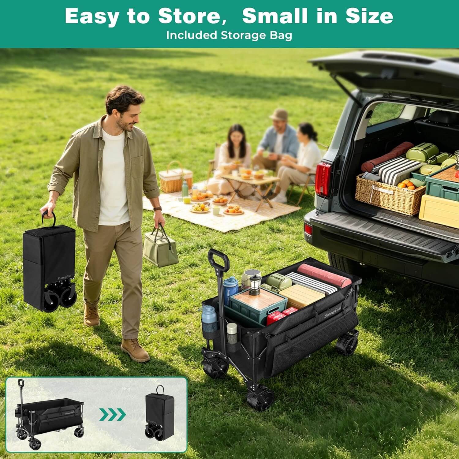 SUNNYFEEL 300L Heavy-Duty Folding Wagon with All-Terrain Wheels