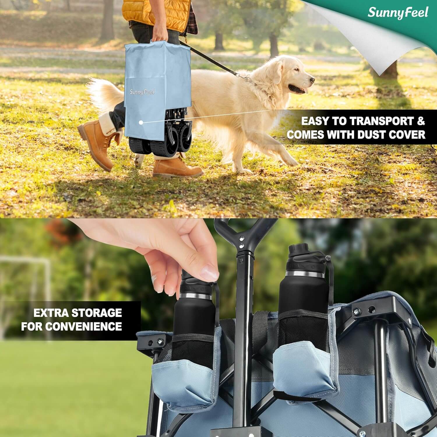 SUNNYFEEL 49" Extra-Long Collapsible Wagon – 550LB Heavy-Duty Folding Cart with Big Wheels
