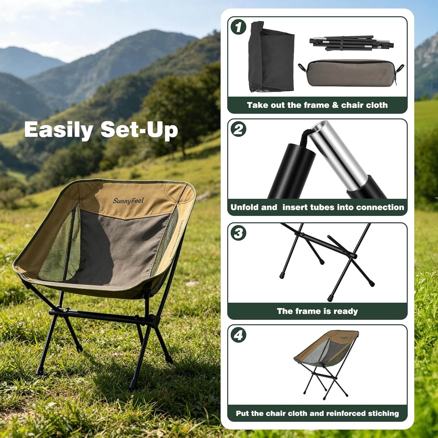 SUNNYFEEL Ultralight Low-Back Backpacking Camping Chair