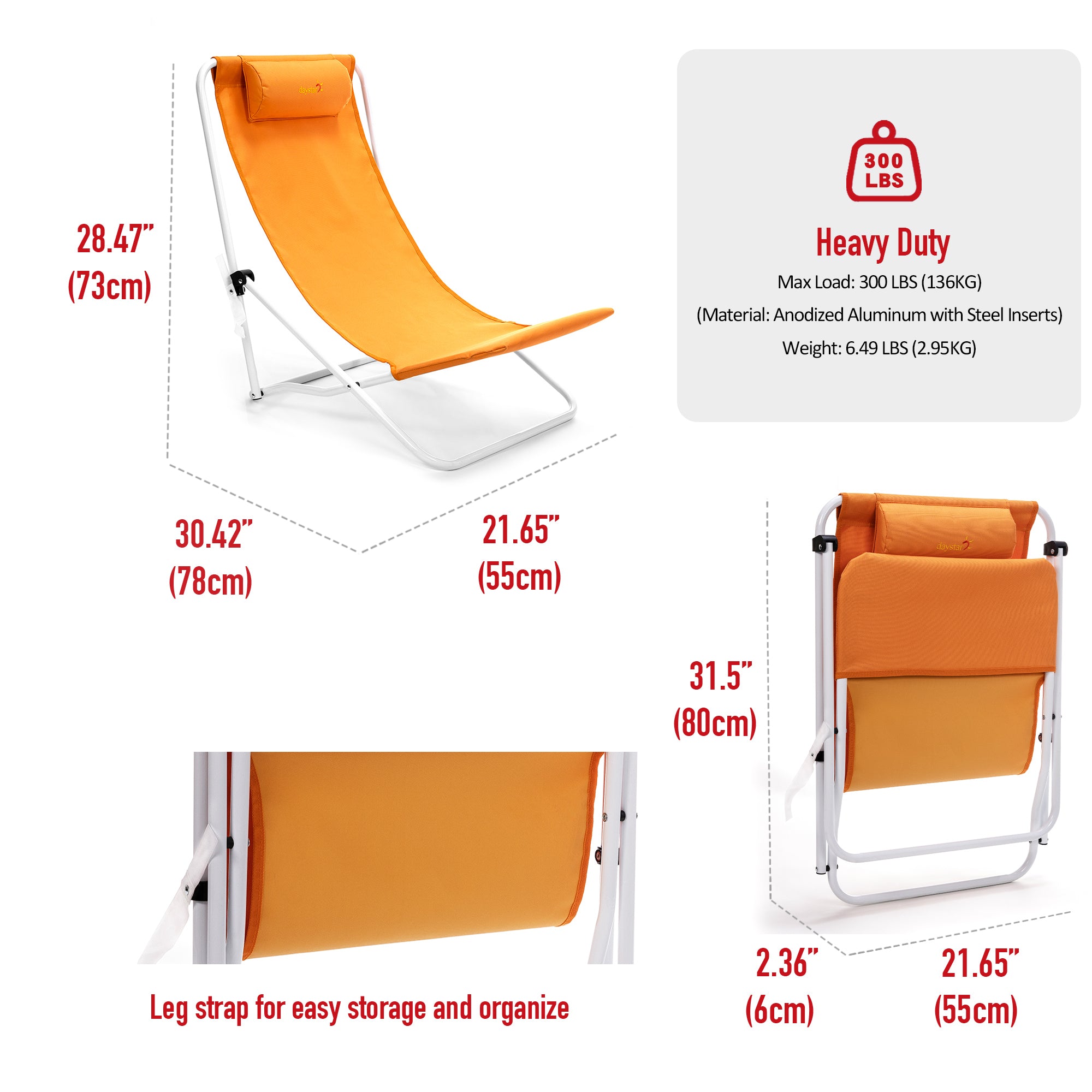SUNNYFEEL Lightweight Low Beach Chair with High Back & Pillow