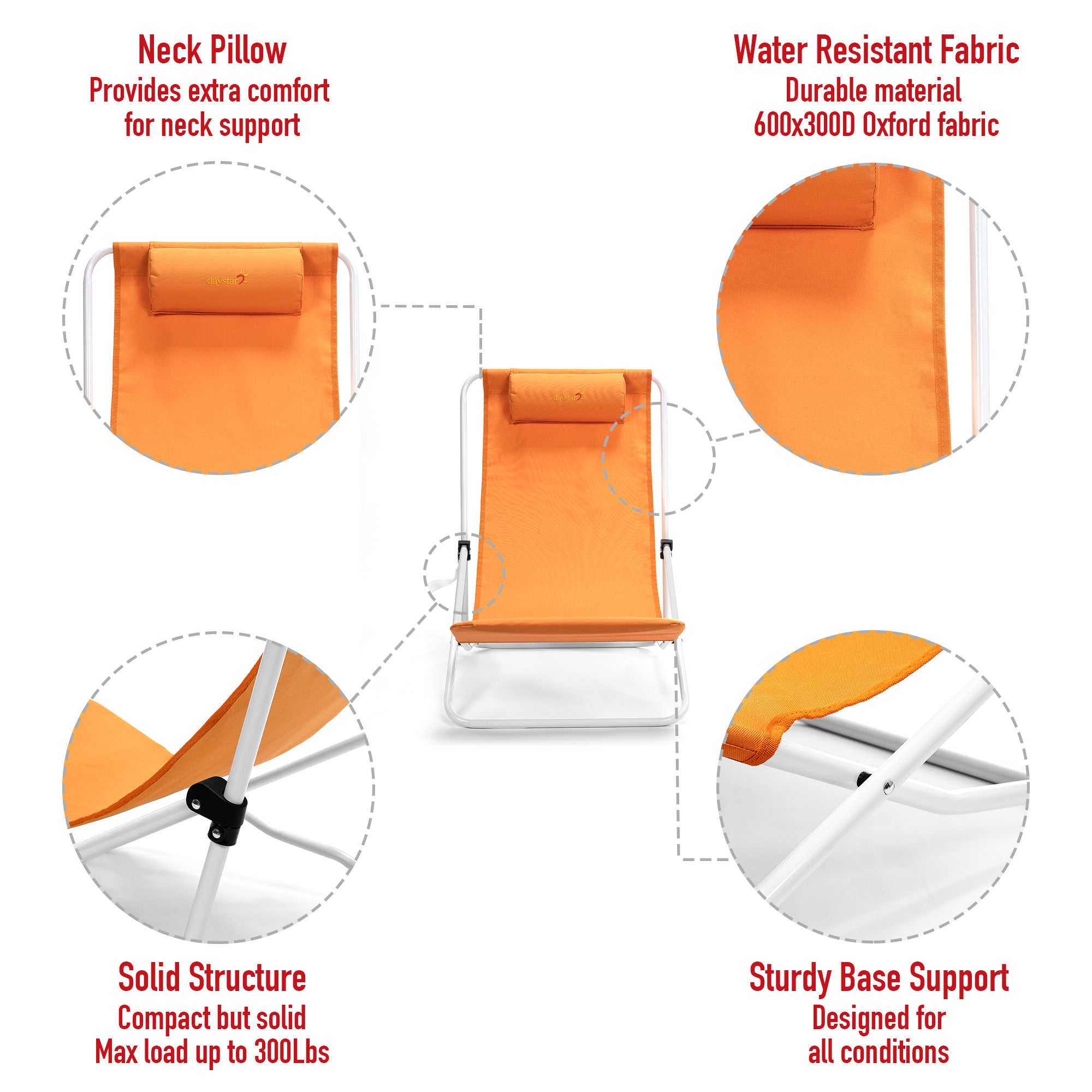 SUNNYFEEL Lightweight Low Beach Chair with High Back & Pillow