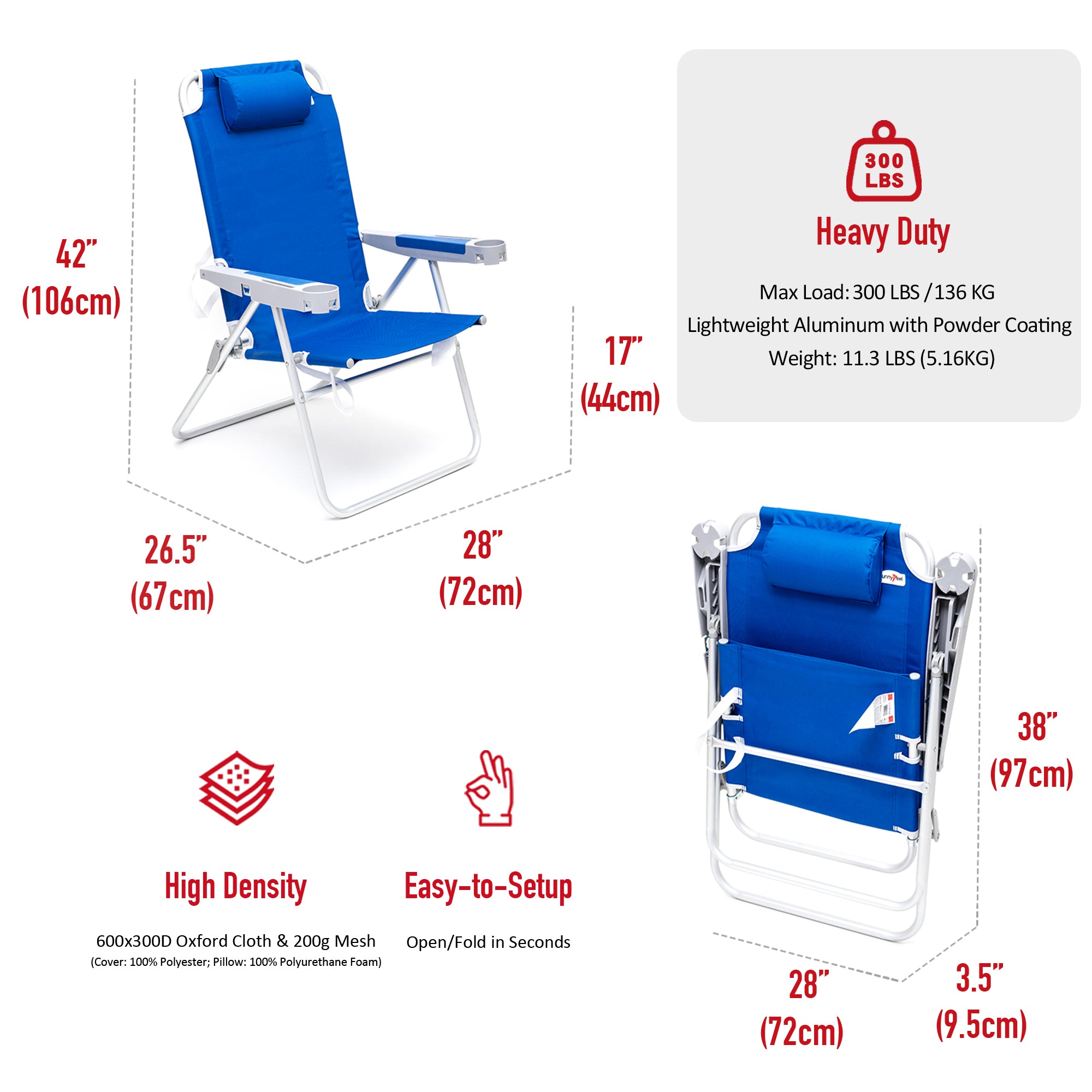SUNNYFEEL Low Beach Chair with Cooler Bag