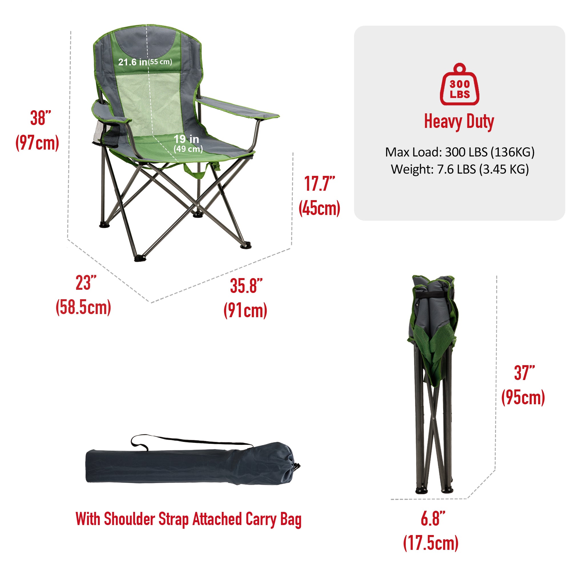 SUNNYFEEL Oversized Folding Camping Chair – Padded High Back, 300 lb Capacity