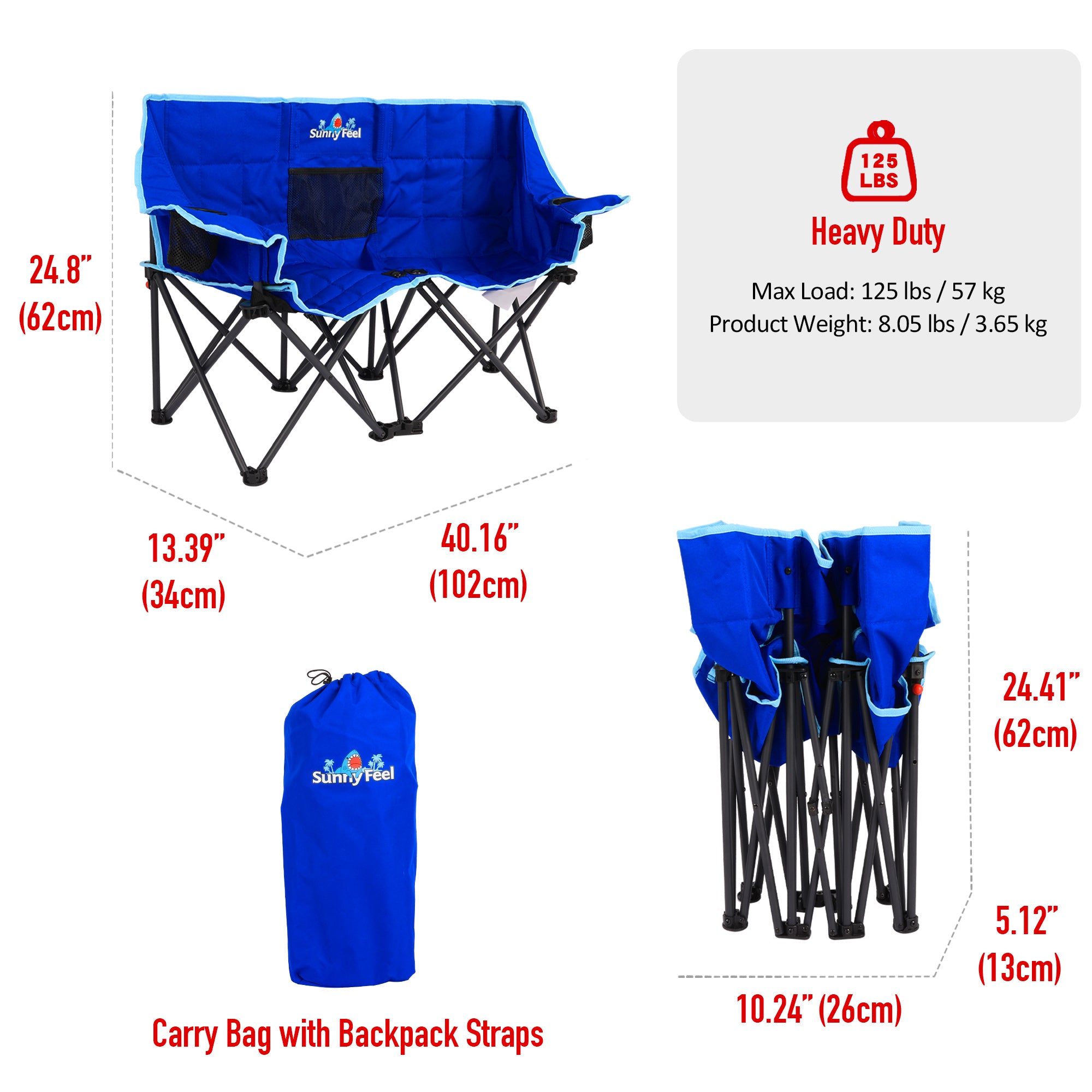 SUNNYFEEL Kids 2-Seat Folding Camping Chair with Safety Lock