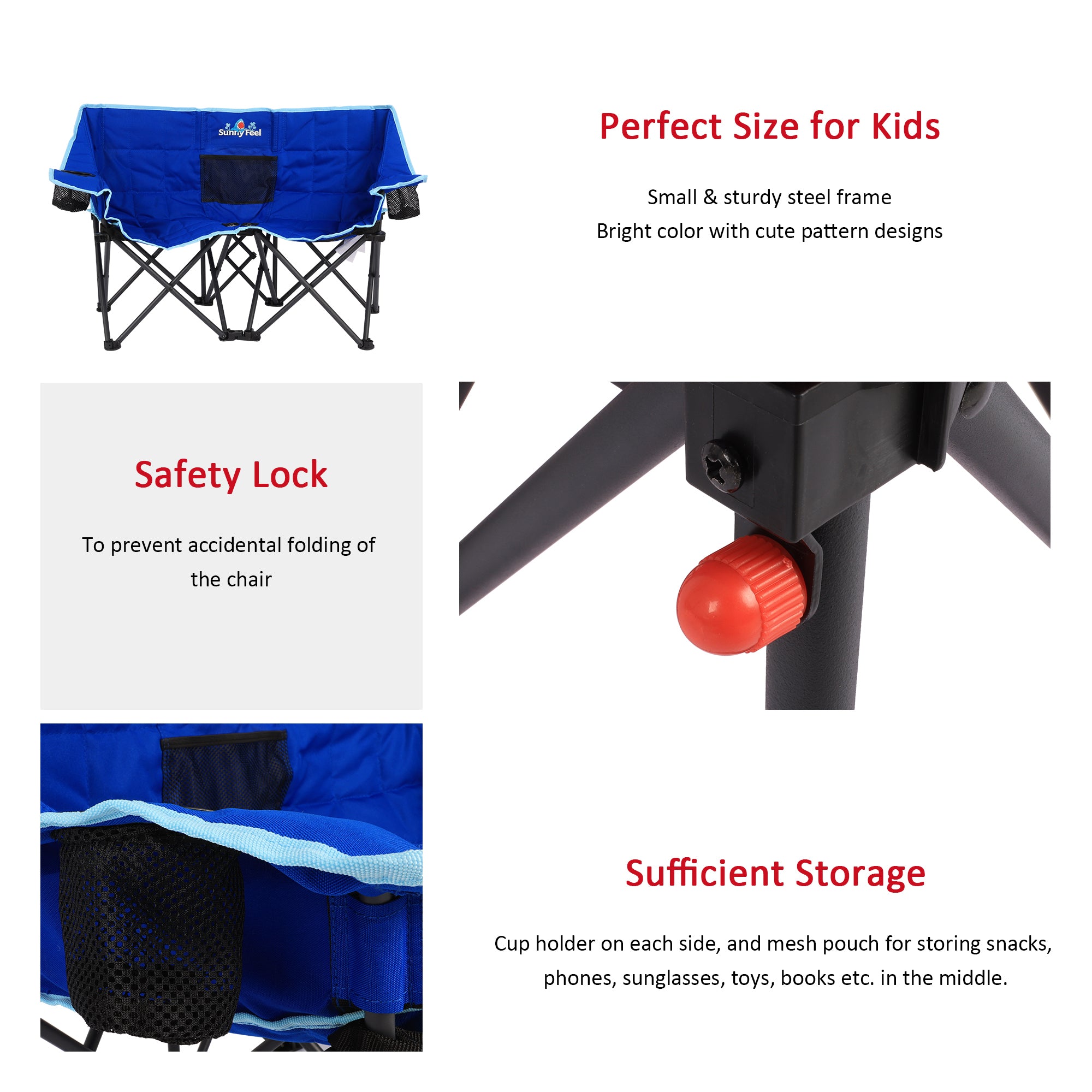 SUNNYFEEL Kids 2-Seat Folding Camping Chair with Safety Lock