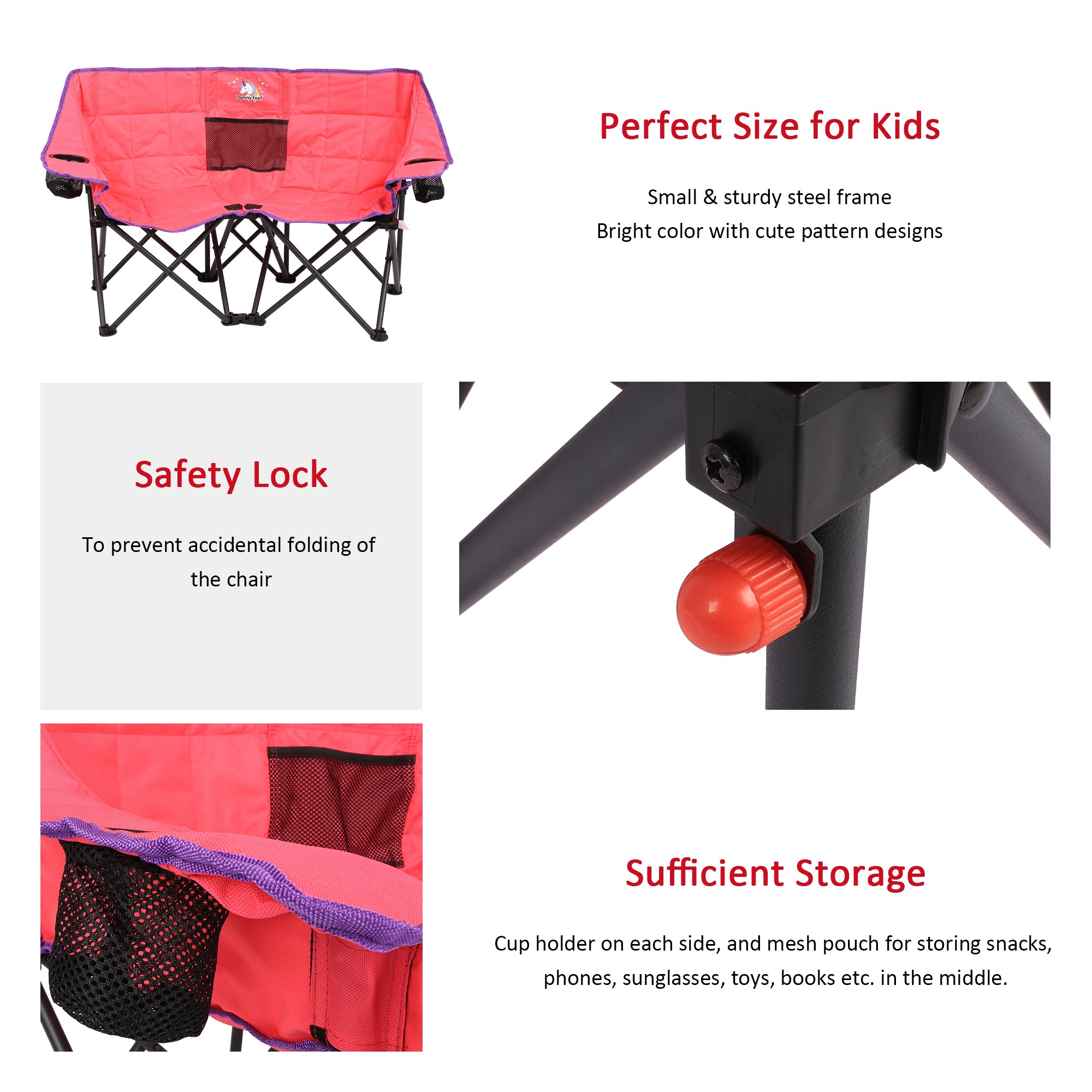 SUNNYFEEL Kids 2-Seat Folding Camping Chair with Safety Lock