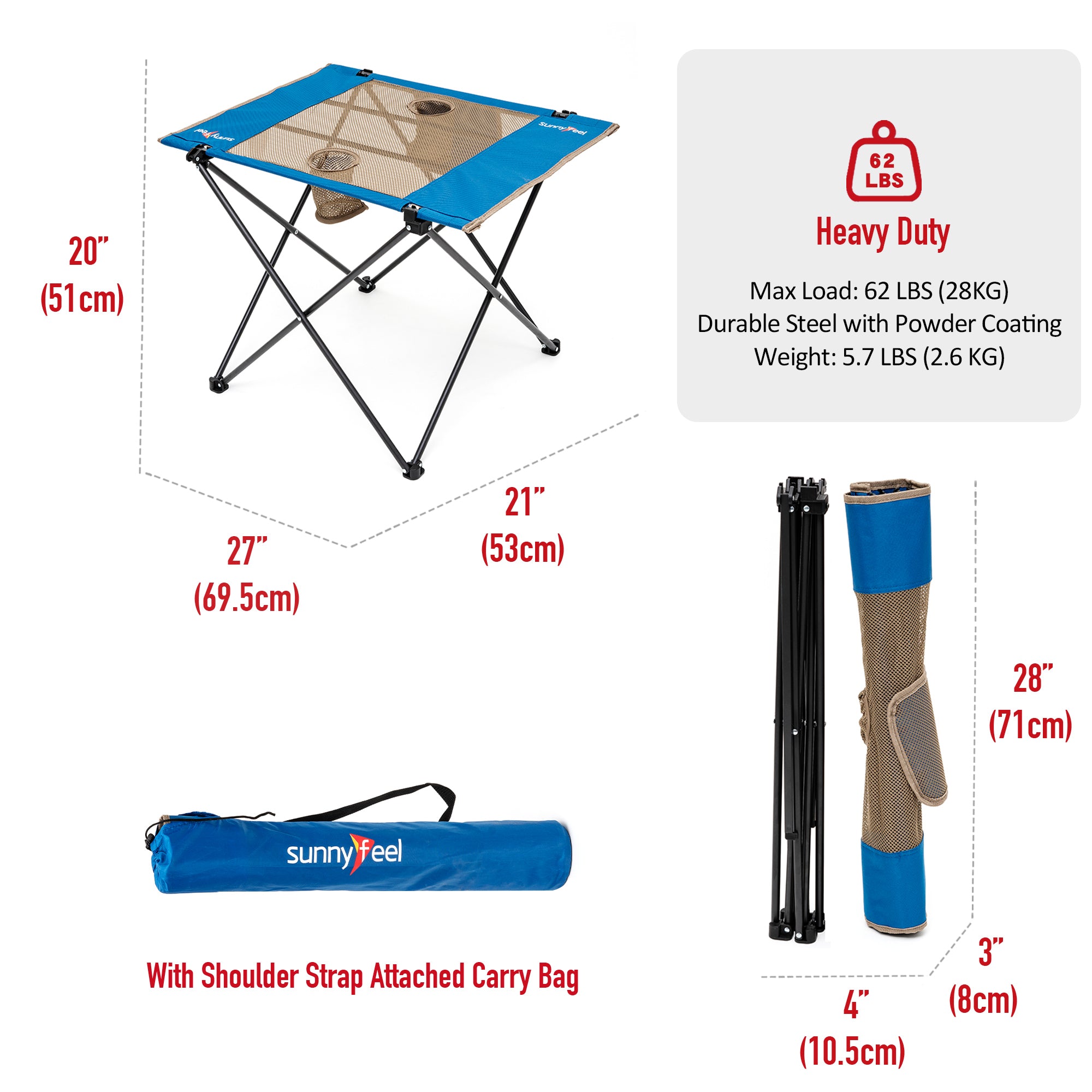 SUNNYFEEL Lightweight Roll-Top Camping Table with Carry Bag