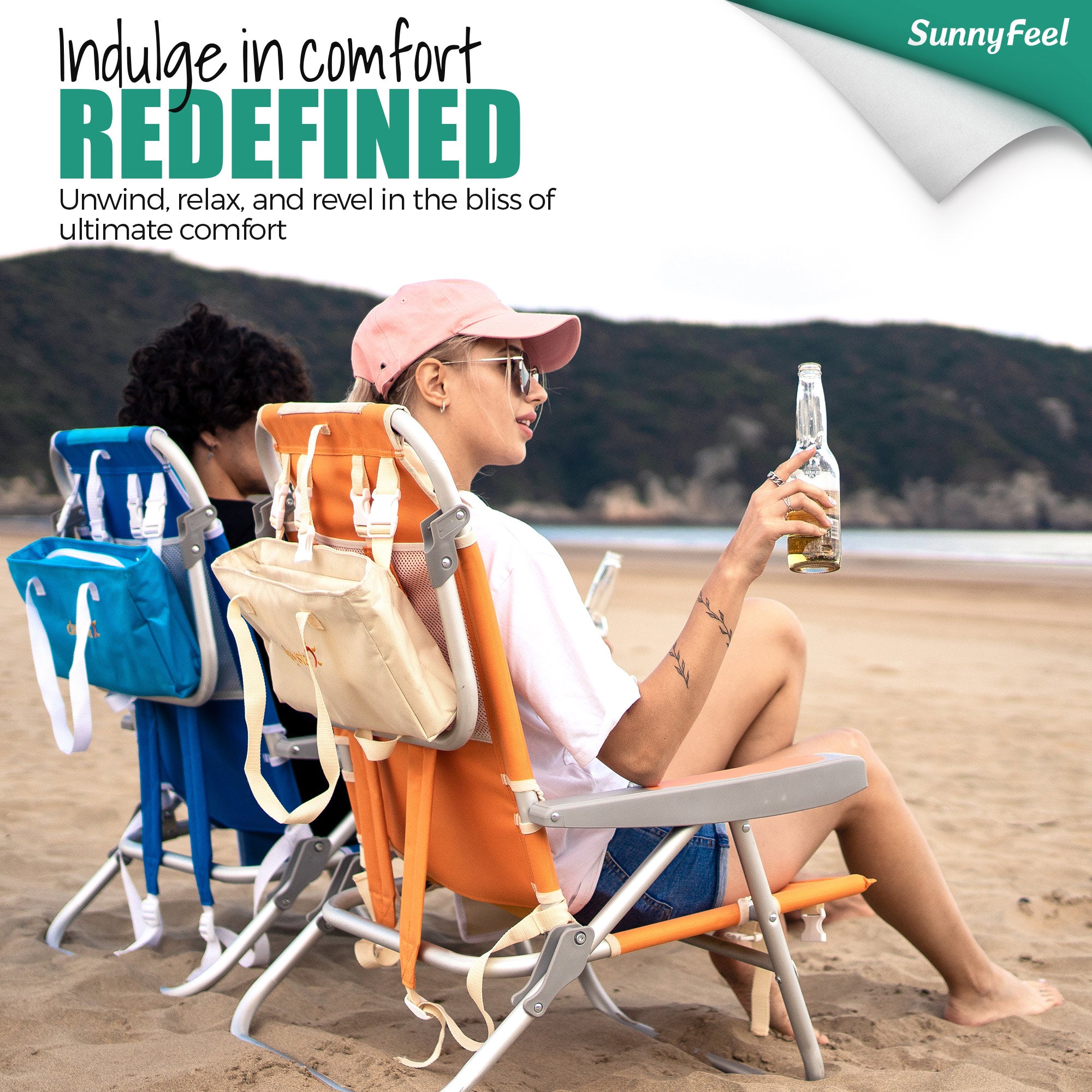 SUNNYFEEL Extra-Wide Low Beach Chair (5-Position Lay Flat)