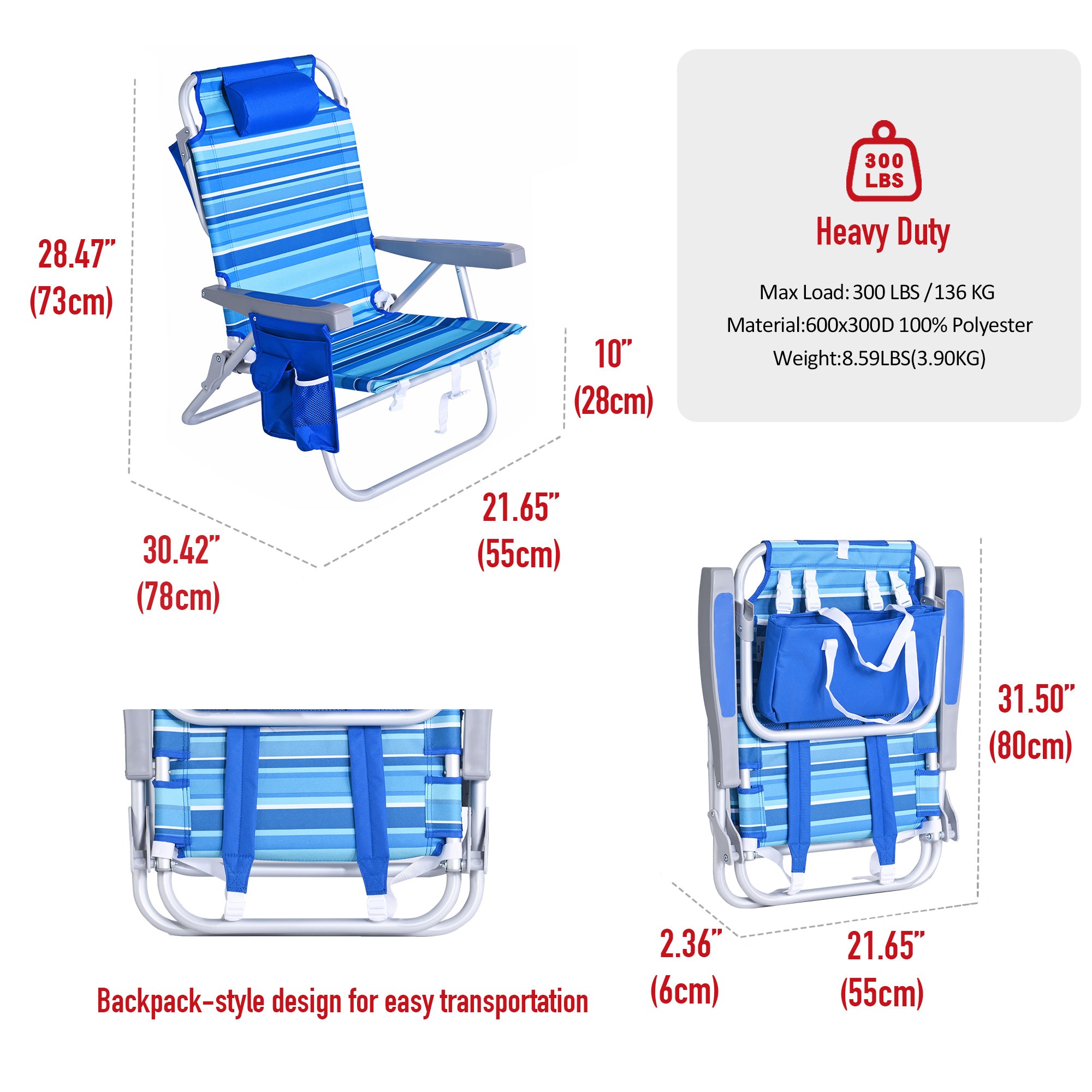 SUNNYFEEL Extra-Wide Low Beach Chair (5-Position Lay Flat)