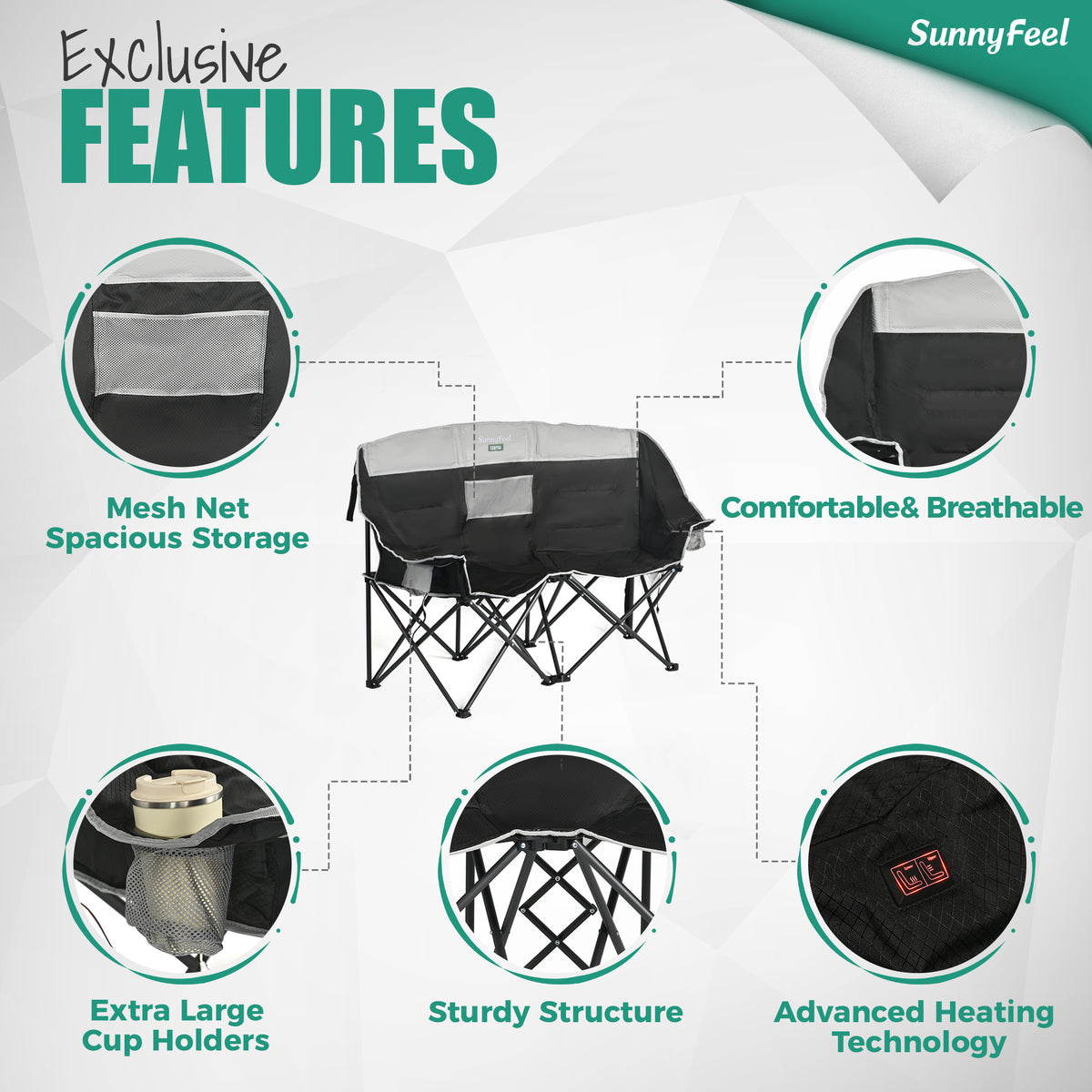 SUNNYFEEL Heavy Duty Loveseat Camping Chair