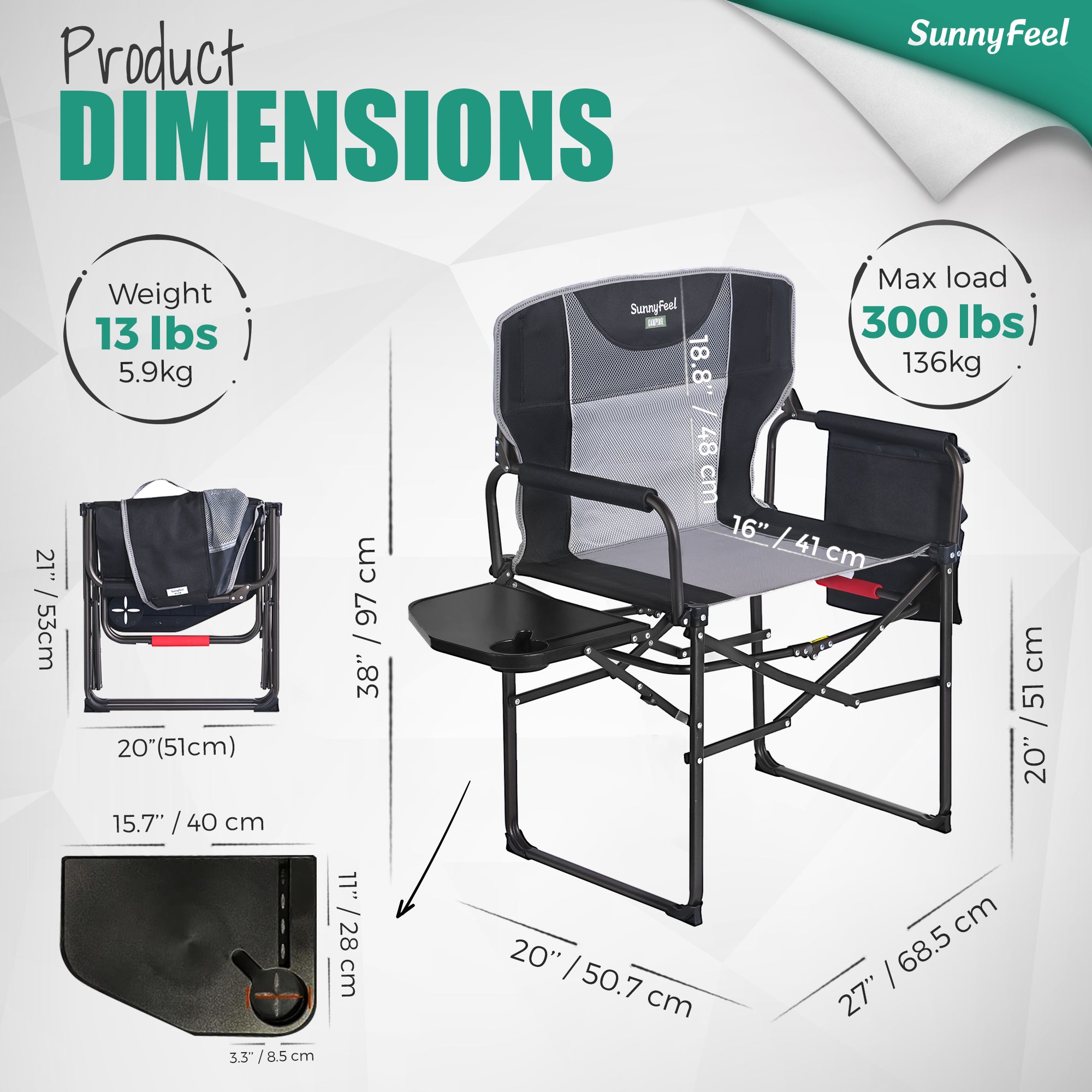 SUNNYFEEL Oversized Heavy-Duty Camping Director’s Chair with Side Table