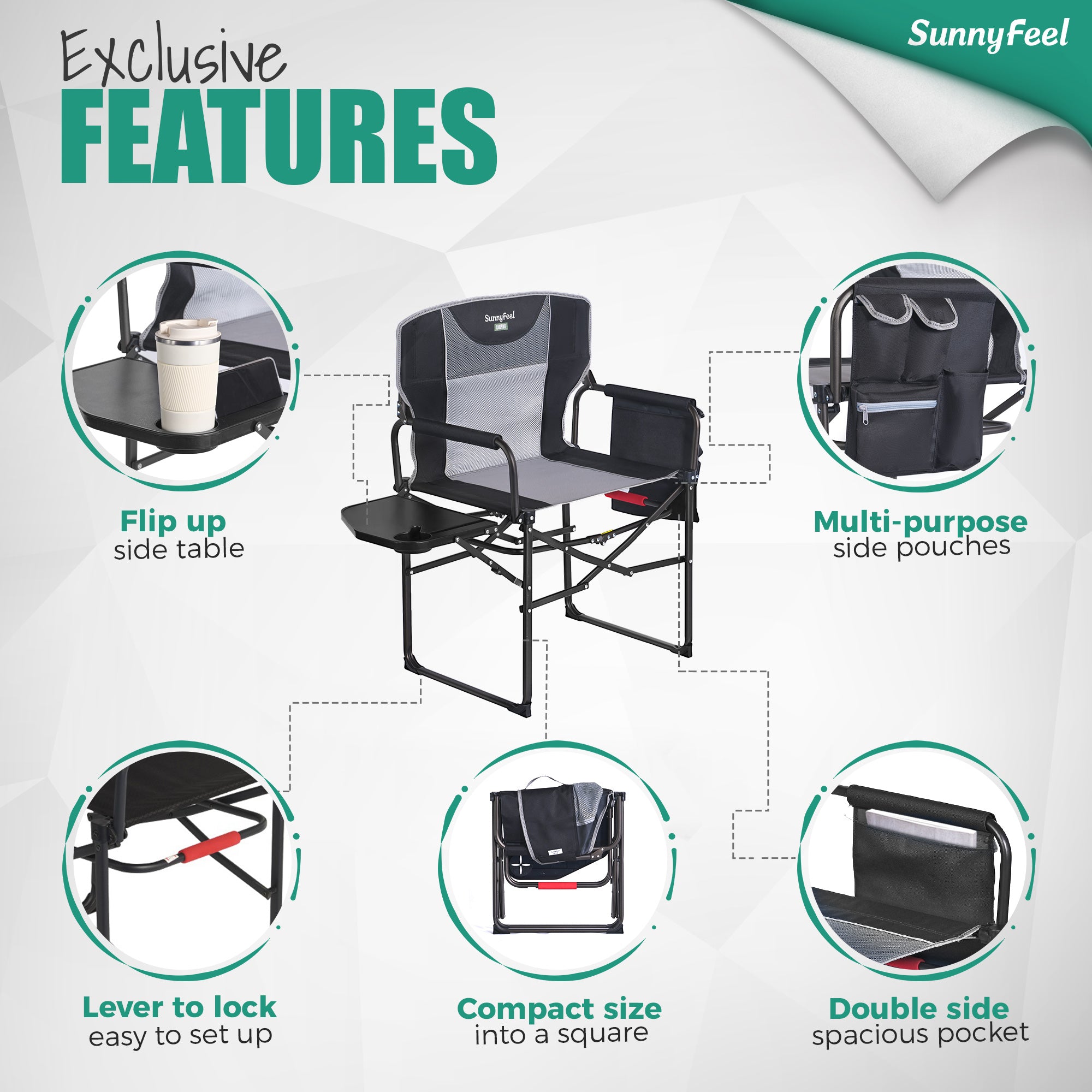 SUNNYFEEL Oversized Heavy-Duty Camping Director’s Chair with Side Table