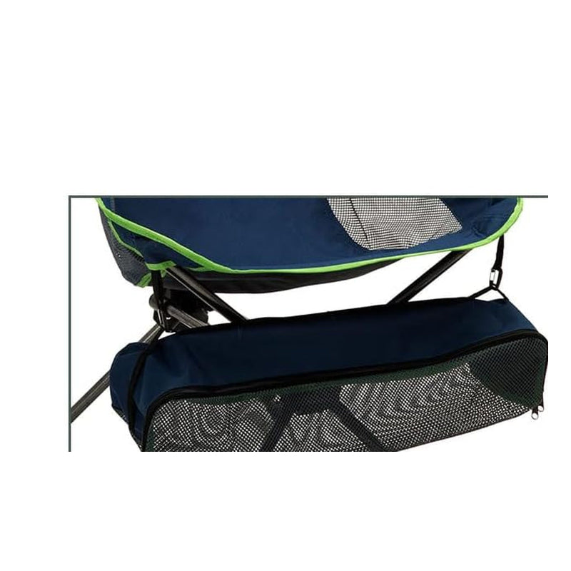 Blue camping chair with green accents on a white background