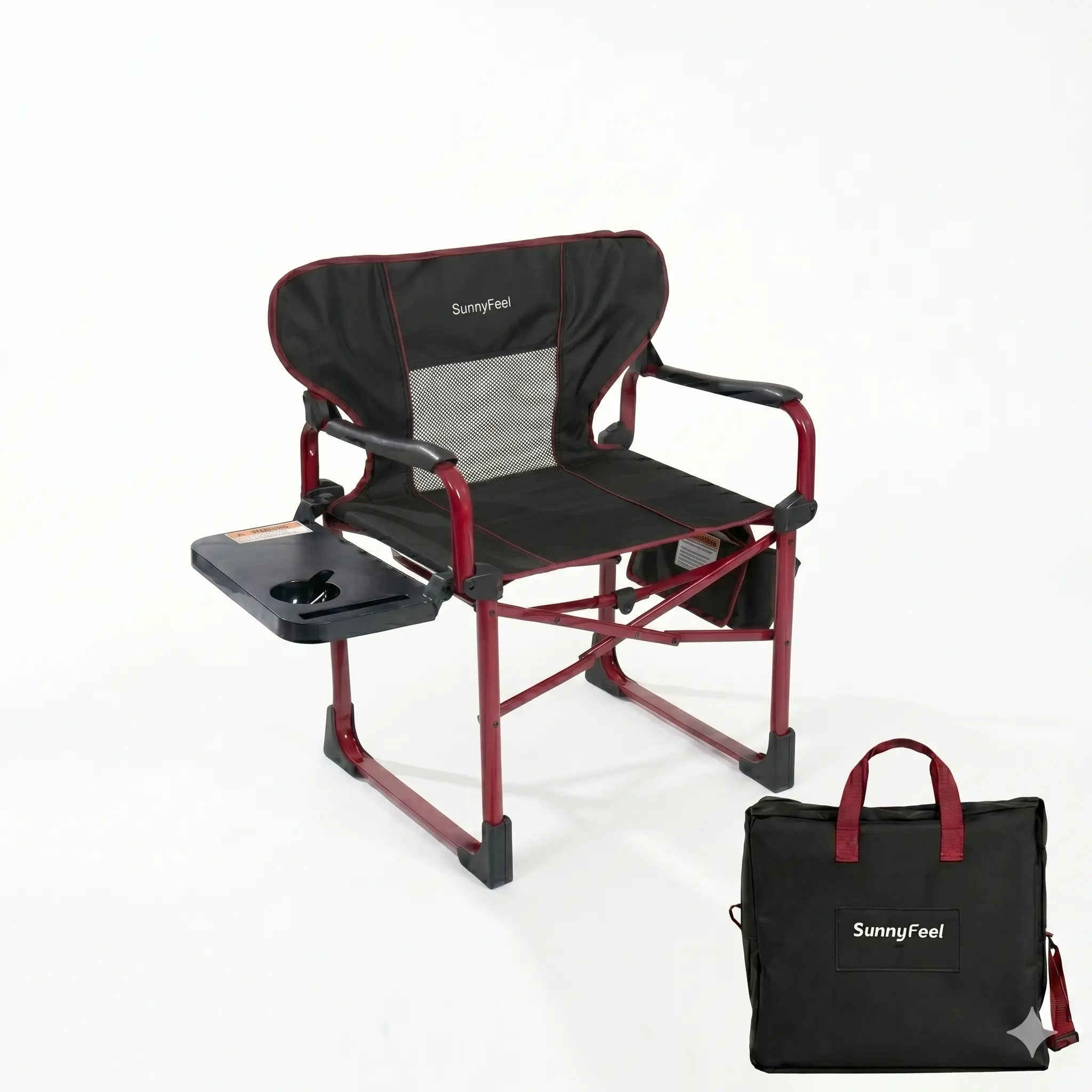 SUNNYFEEL Oversized Aluminum Director Chair – Folding Camping Chair with Side Table & Storage
