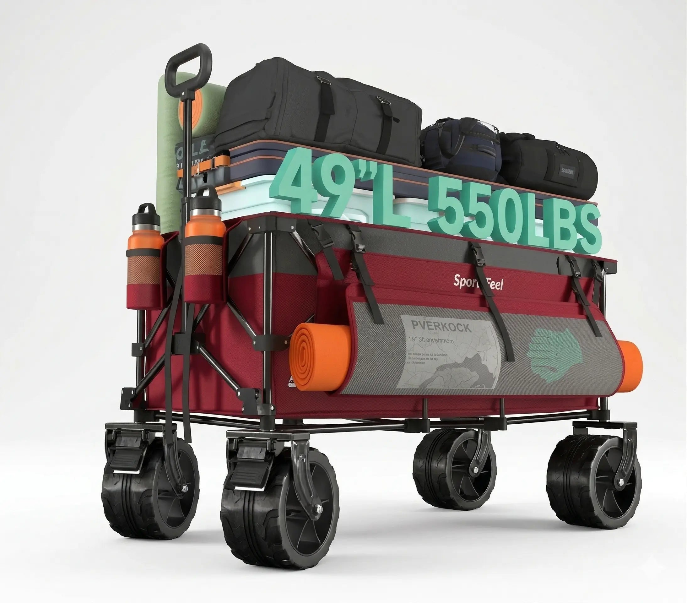 SUNNYFEEL 49" Extra-Long Collapsible Wagon – 550LB Heavy-Duty Folding Cart with Big Wheels